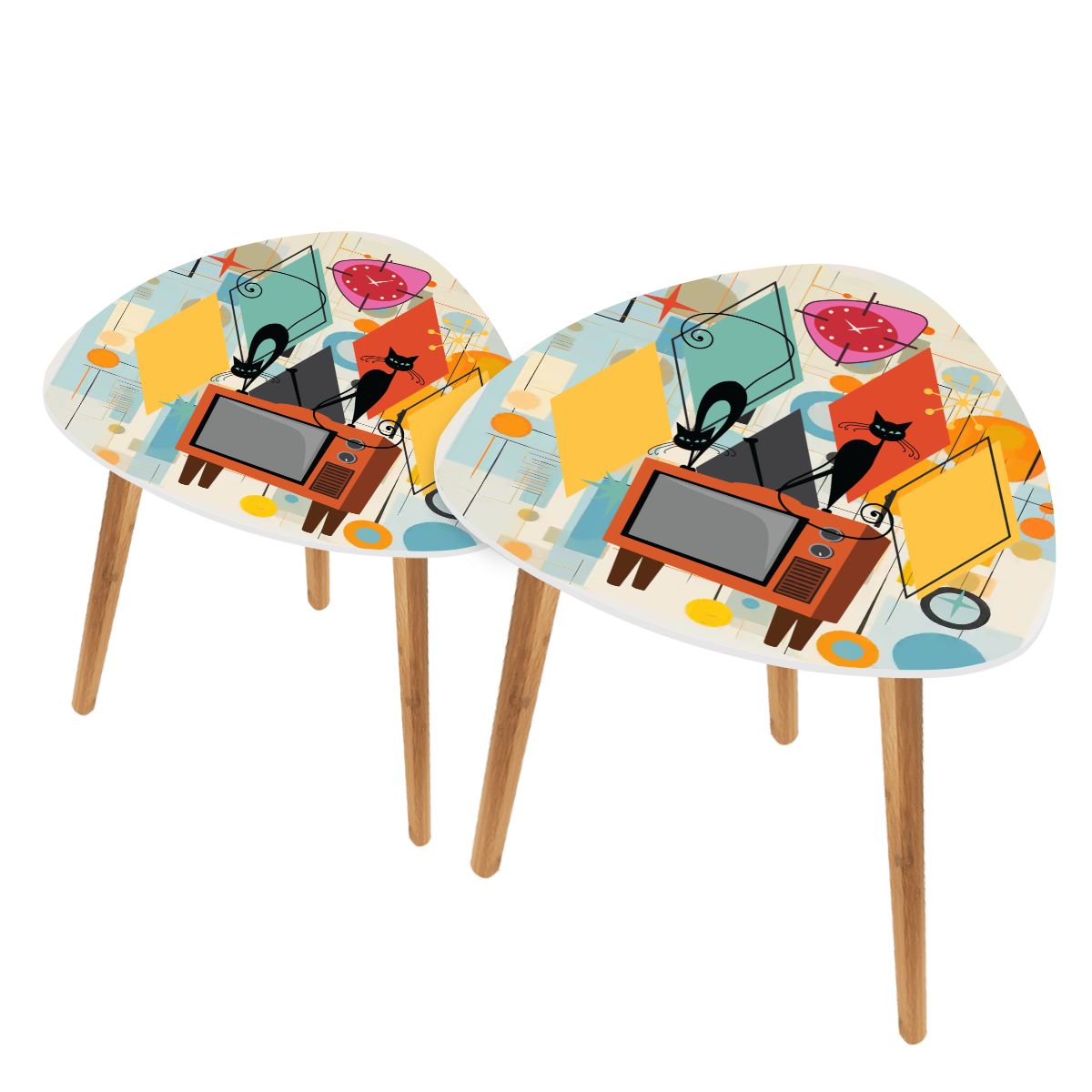 Kate McEnroe New York Atomic Cat Retro TV Nesting Tables, Mid Century Modern 50s Kitsch Side Table Set, MCM Starburst Accent FurnitureNesting TablesBvz2pSypWY