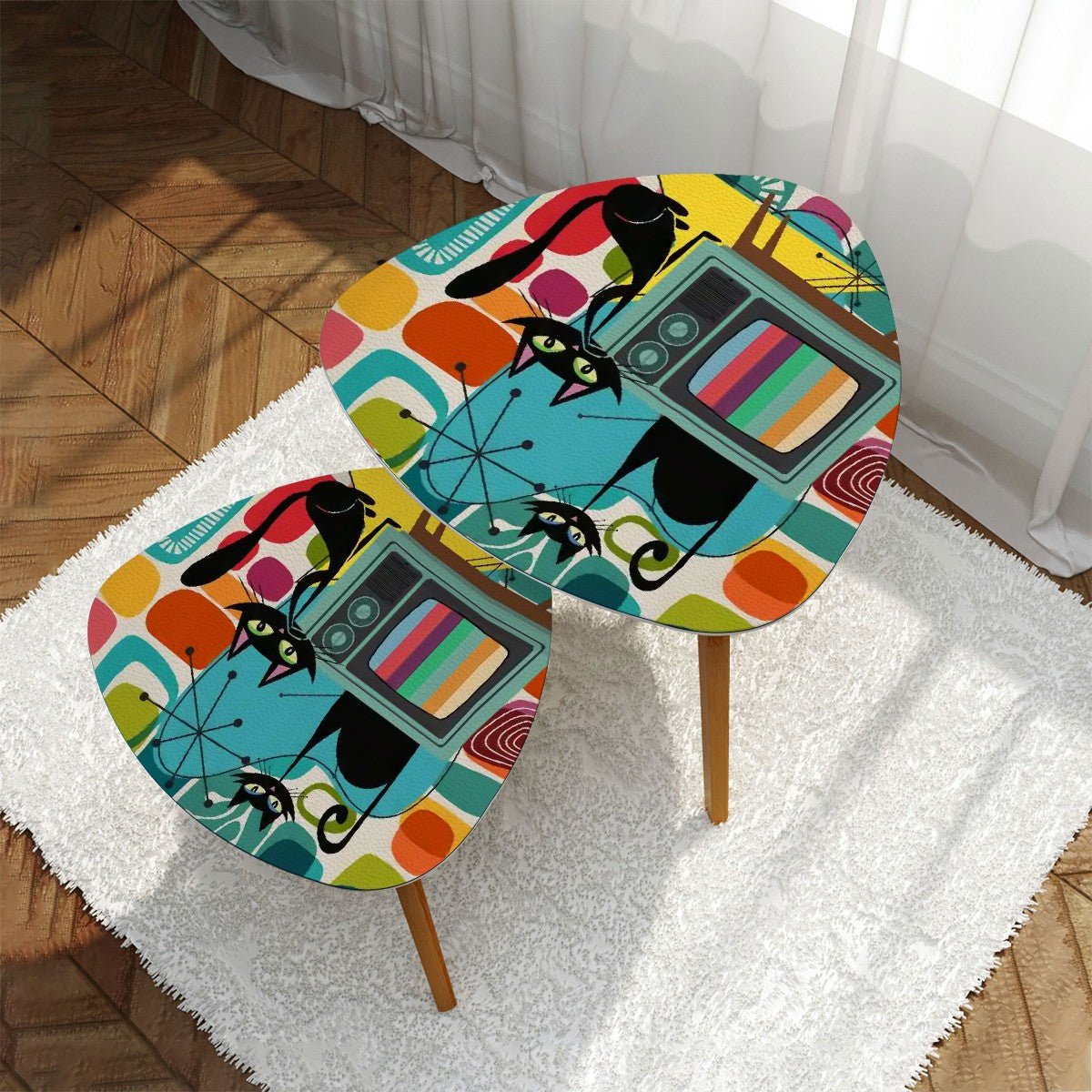 Kate McEnroe New York Atomic Cat Retro TV Nesting Tables, Mid Century Modern Amoeba Coffee Tables, 50s MCM Accent Tables, Vintage Pop Art Furniture SetAccent TablesruCkLqSW4r