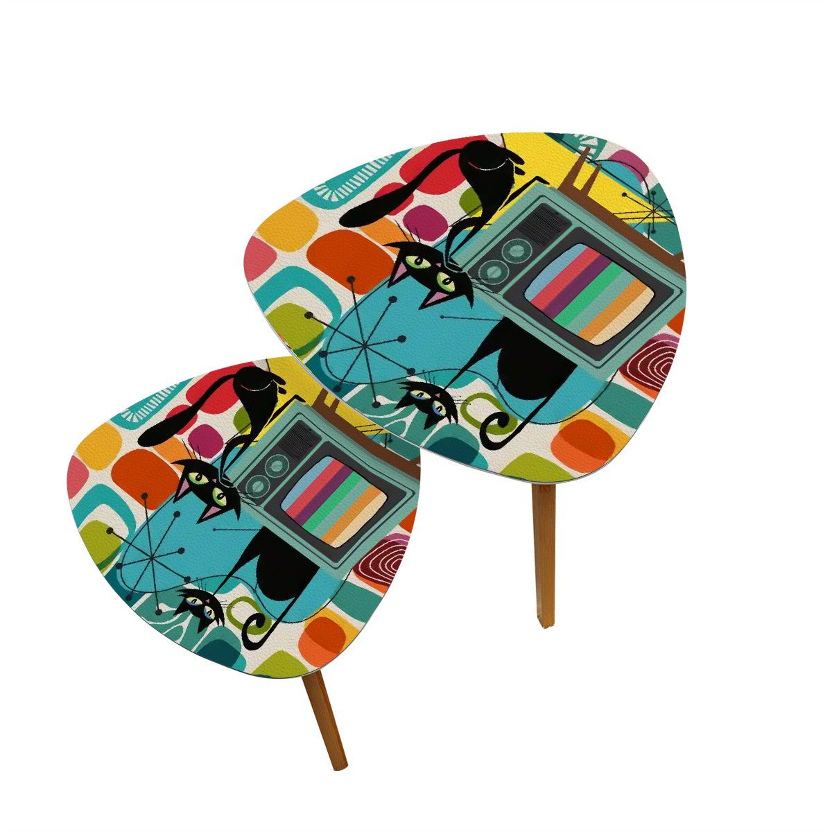 Kate McEnroe New York Atomic Cat Retro TV Nesting Tables, Mid Century Modern Amoeba Coffee Tables, 50s MCM Accent Tables, Vintage Pop Art Furniture SetAccent TablesruCkLqSW4r