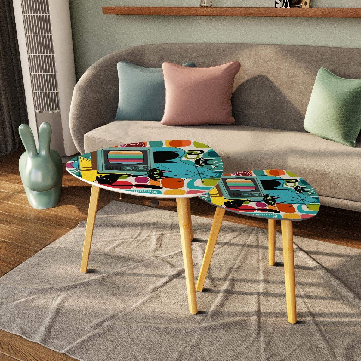 Kate McEnroe New York Atomic Cat Retro TV Nesting Tables, Mid Century Modern Amoeba Coffee Tables, 50s MCM Accent Tables, Vintage Pop Art Furniture SetAccent TablesruCkLqSW4r