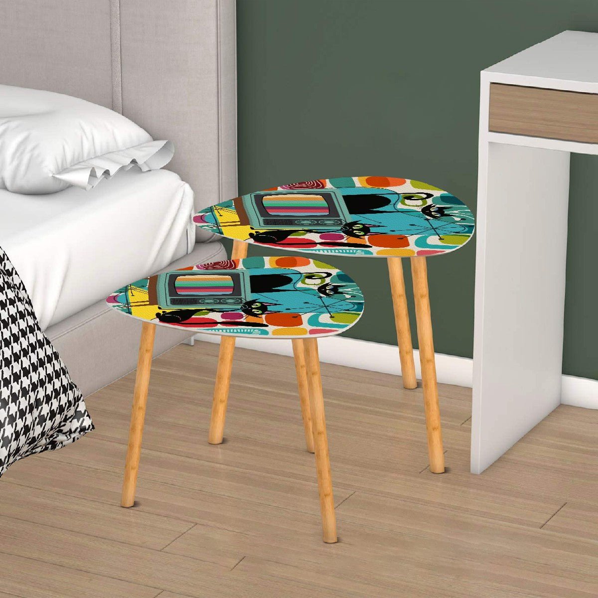 Kate McEnroe New York Atomic Cat Retro TV Nesting Tables, Mid Century Modern Amoeba Coffee Tables, 50s MCM Accent Tables, Vintage Pop Art Furniture SetAccent TablesruCkLqSW4r