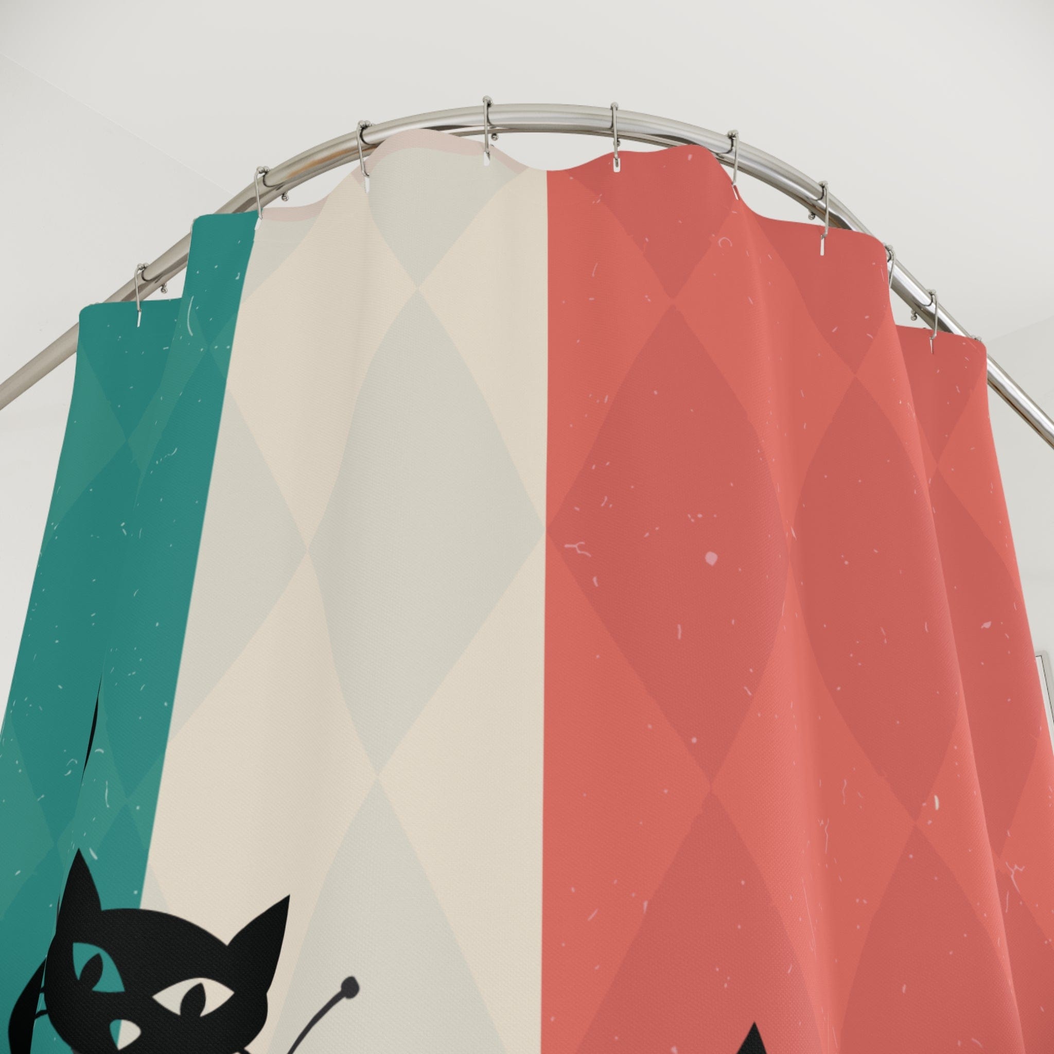 Kate McEnroe New York Atomic Cat Retro TV Shower Curtain, Vibrant MCM Bath Curtain, Nostalgic 50s Bathroom DecorShower Curtains46829856554895978707