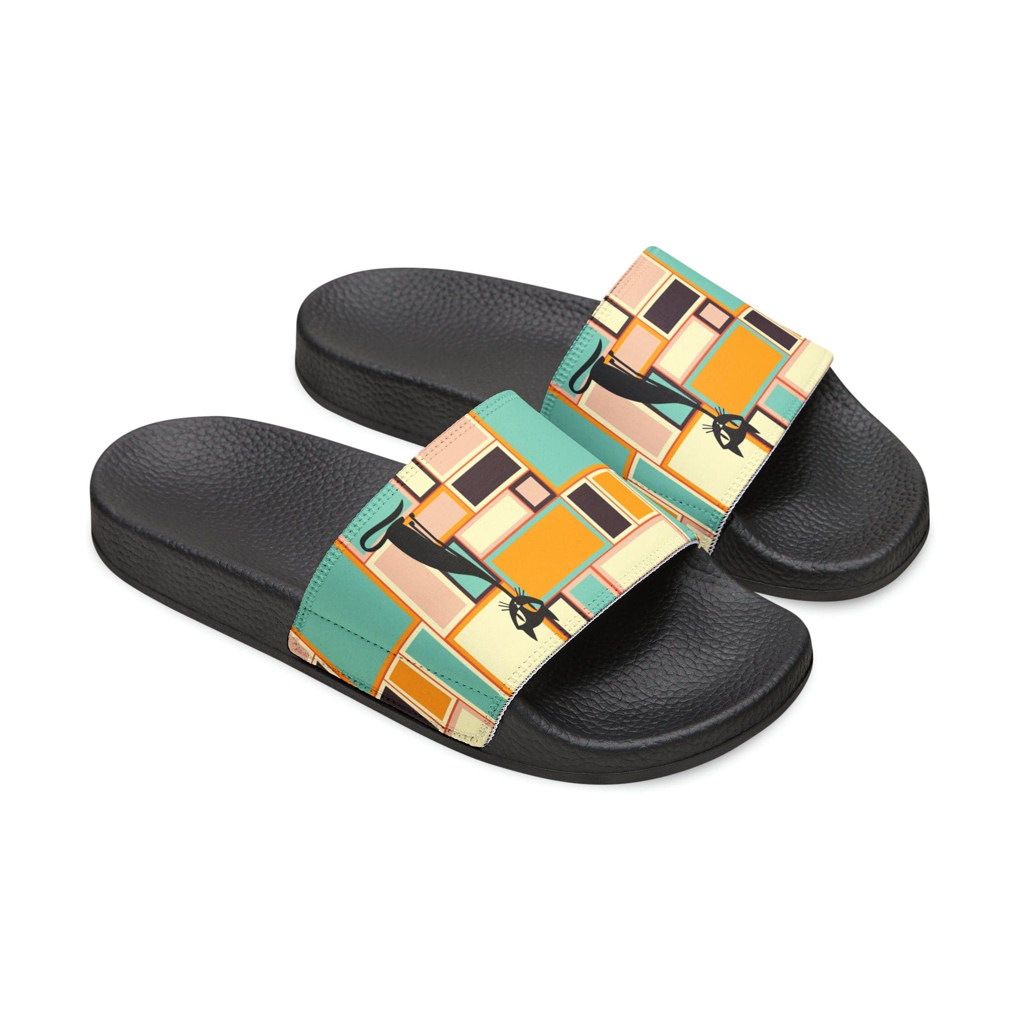 Kate McEnroe New York Atomic Cat Retro Vintage 70s Mid Mod Groovy Slides, Mid Century Modern Funky, Hippie, Psychedelic Sandal - 125781523Sandals13299183743393165592