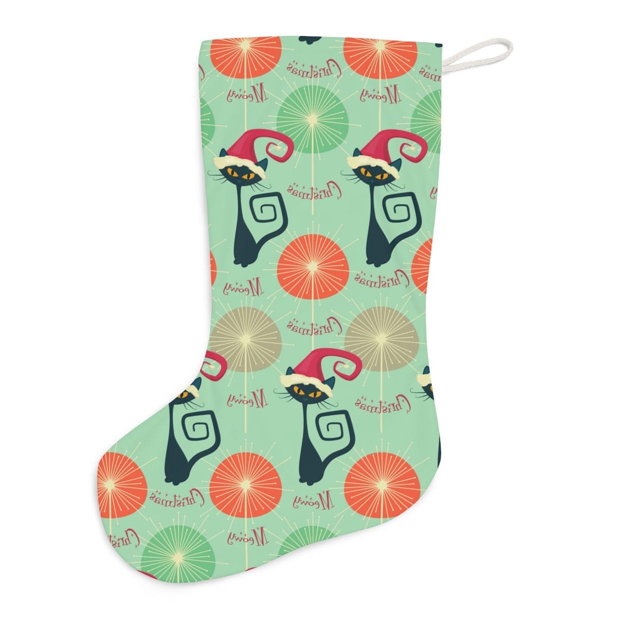 Kate McEnroe New York Atomic Cat Santa Stocking, MCM Meowy Christmas, Mid Century Modern Retro Starburst Christmas Decor, 1970s Vintage Christmas StockingsHoliday Stockings27557870196732999862