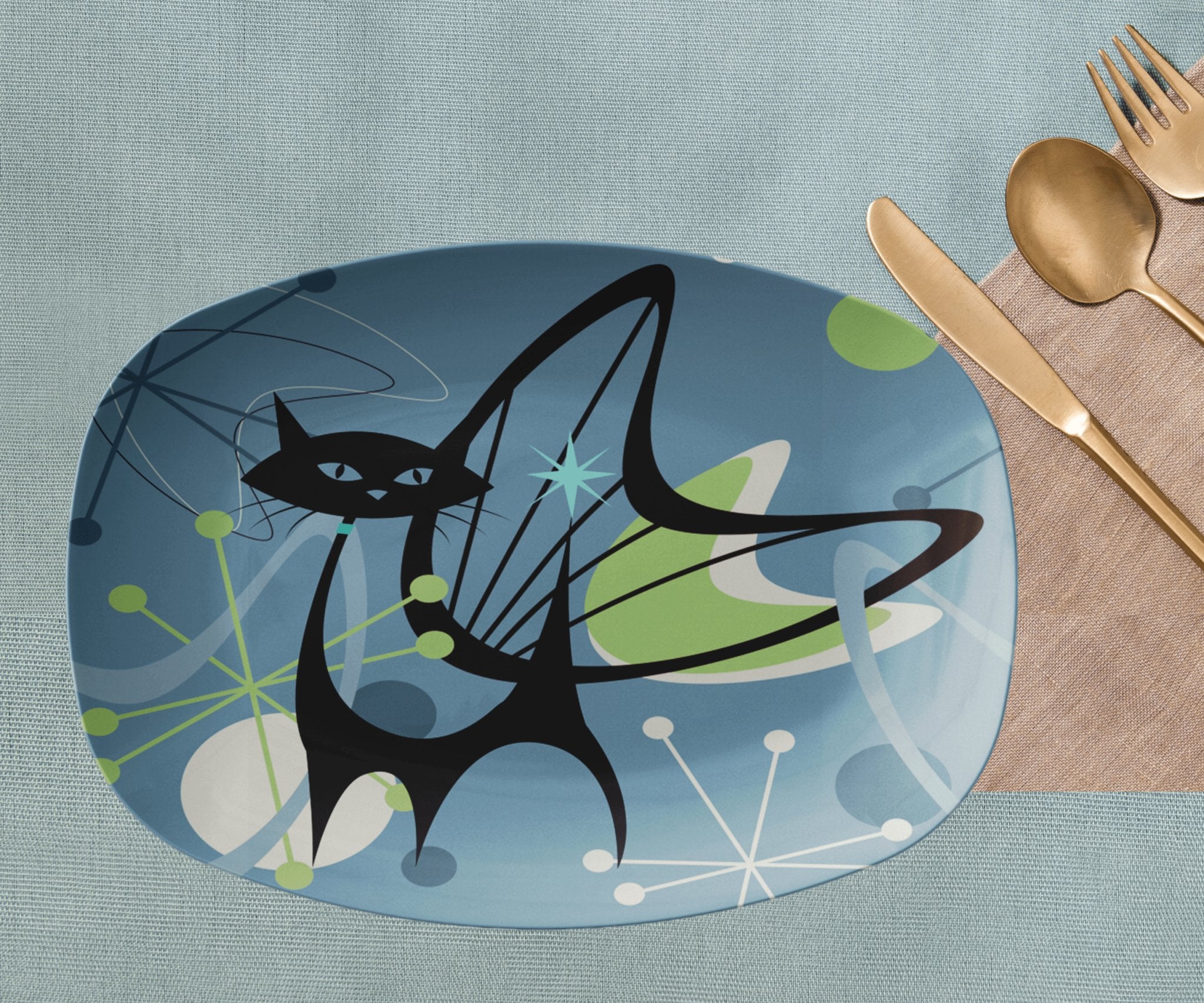 Kate McEnroe New York Atomic Cat Serving PlatterServing PlattersP21 - CAT - BLU - 25