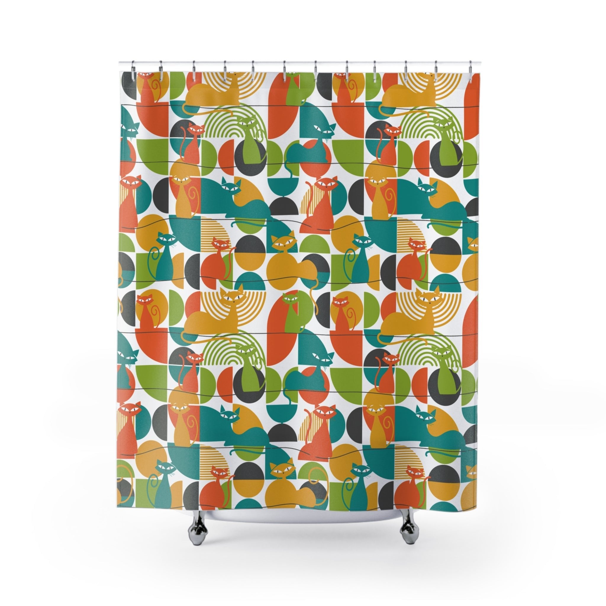 Kate McEnroe New York Atomic Cat Shower Curtain, Mid Century Modern Retro Bath DecorShower Curtains42506816848408940557