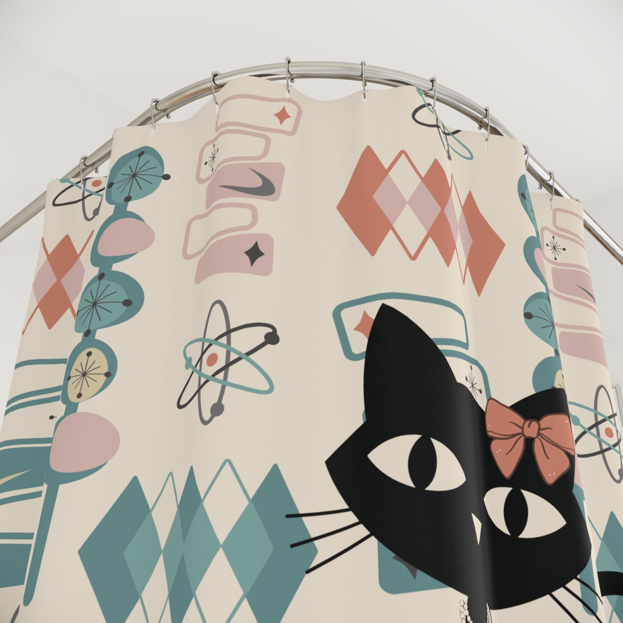 Kate McEnroe New York Atomic Cat Shower Curtain Mid Century Modern Retro Kitschy Bath DecorShower Curtains99537156856523981201