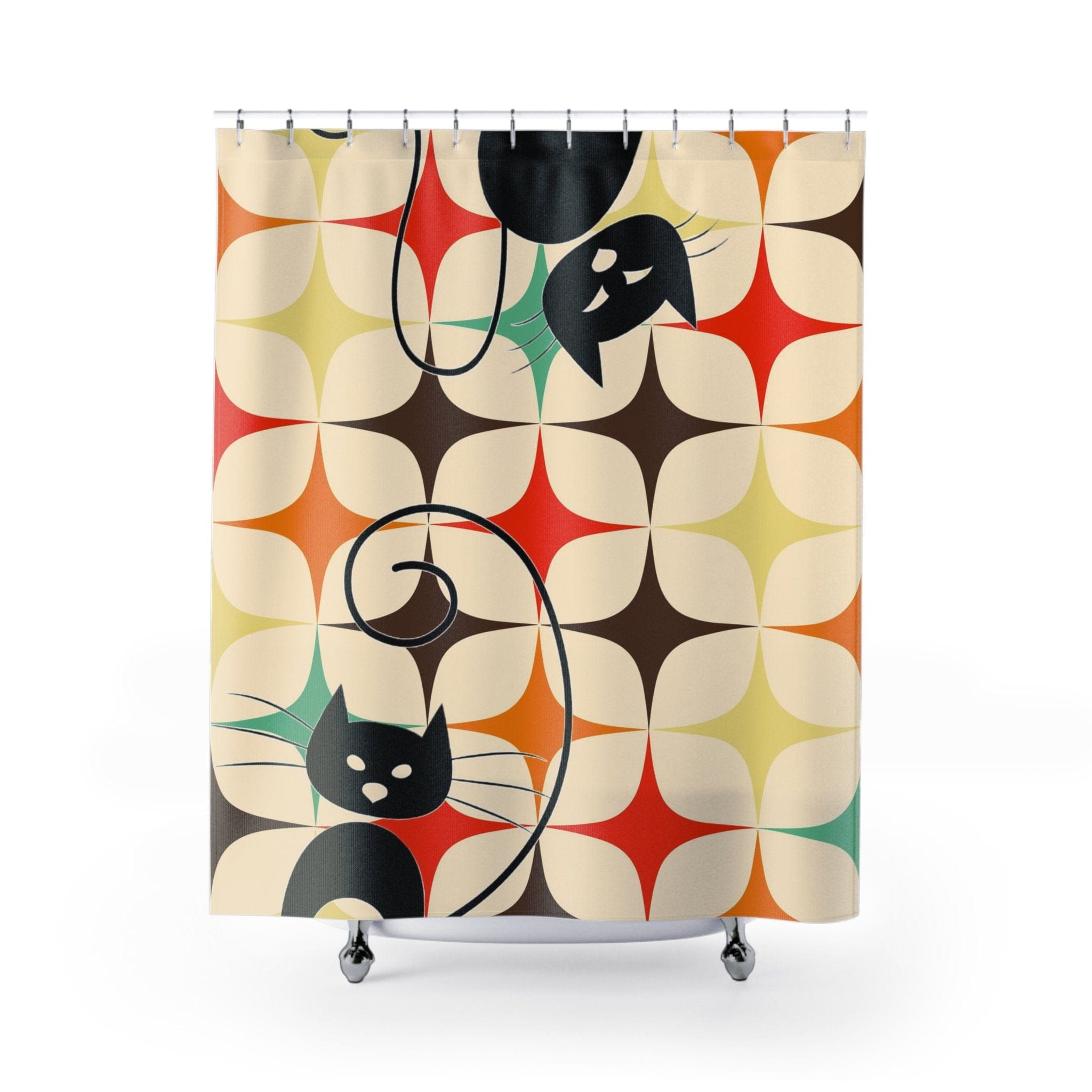 Kate McEnroe New York Atomic Cat Shower Curtain, Mid Century Modern Starburst Retro Kitschy Bathroom Decor - 12862023Shower CurtainsS40 - BST - CAT - 7x7