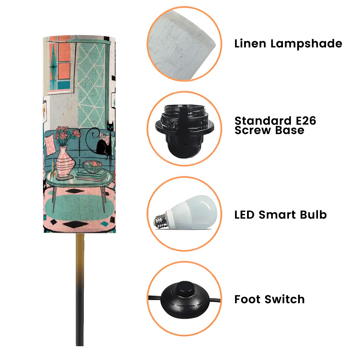 Kate McEnroe New York Atomic Cat Slim Floor Lamp, Mid Century Modern Living Room LightFloor LampsKMuxxSNI5R