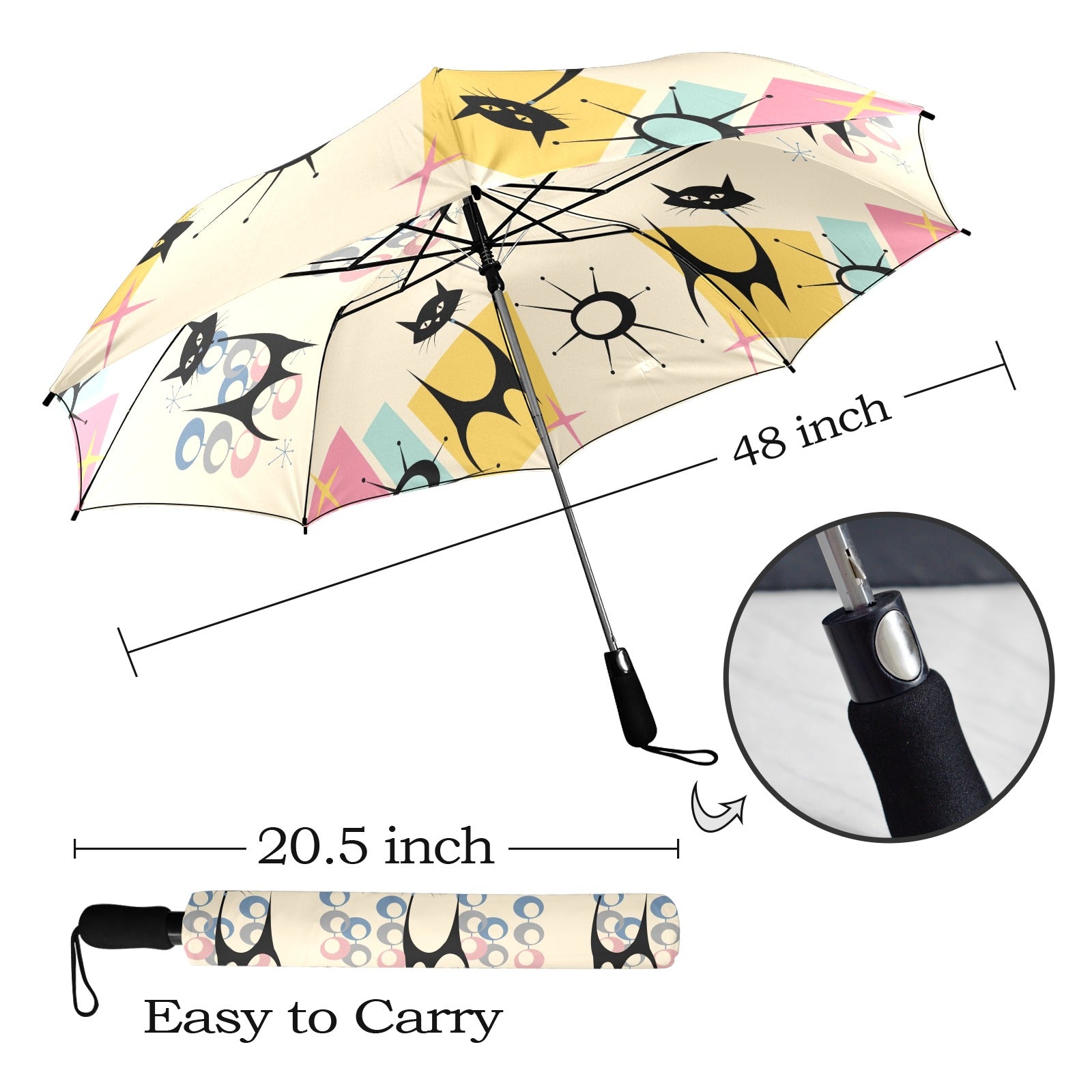 Kate McEnroe New York Atomic Cat Space Age 50s Kitsch Umbrella, Mid Century Modern Rain GearUmbrellas12997245663685949136