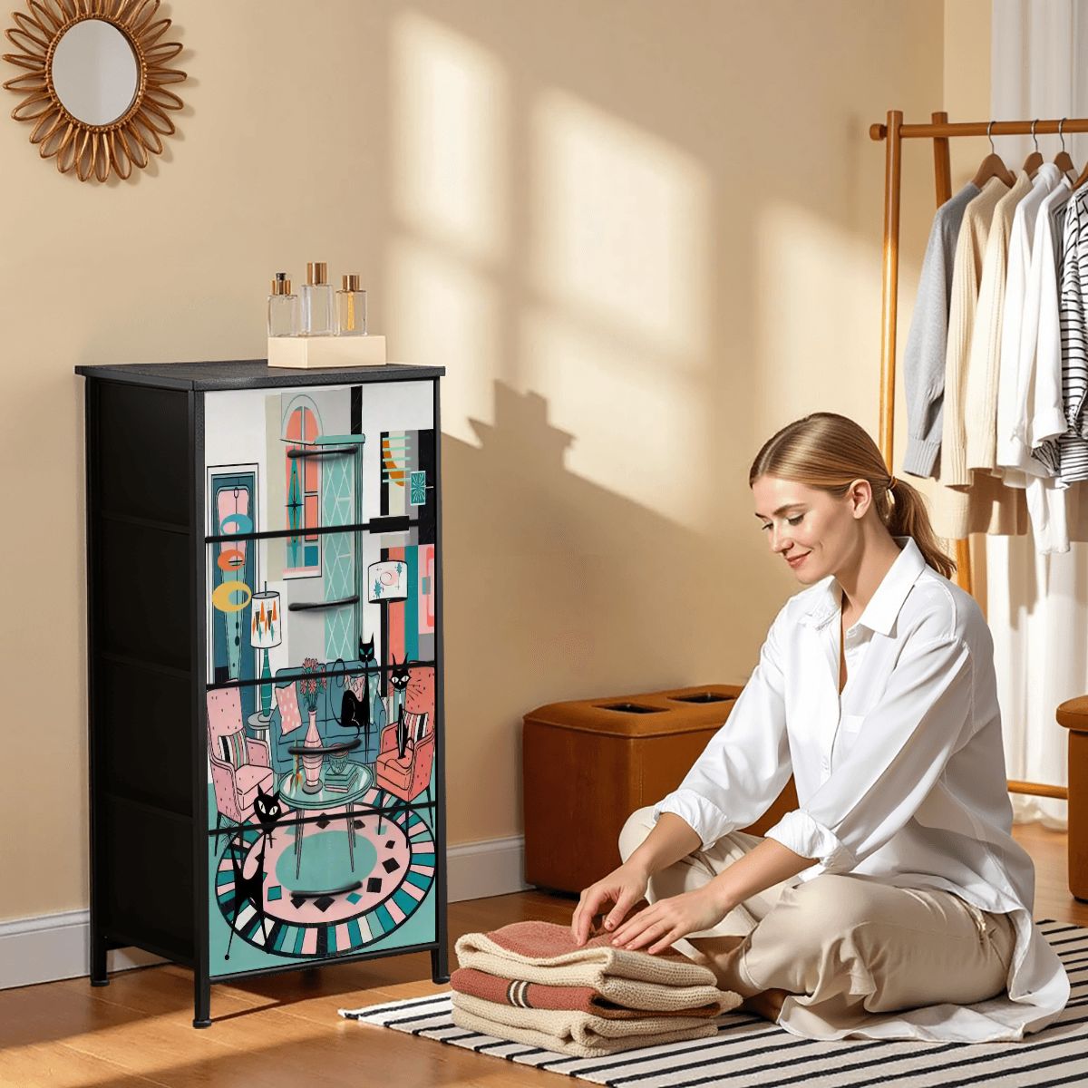 Kate McEnroe New York Atomic Cat Sputnik Lounge Dresser, Mid Century Modern 4 Drawer ChestDressersJY58UKoTQO