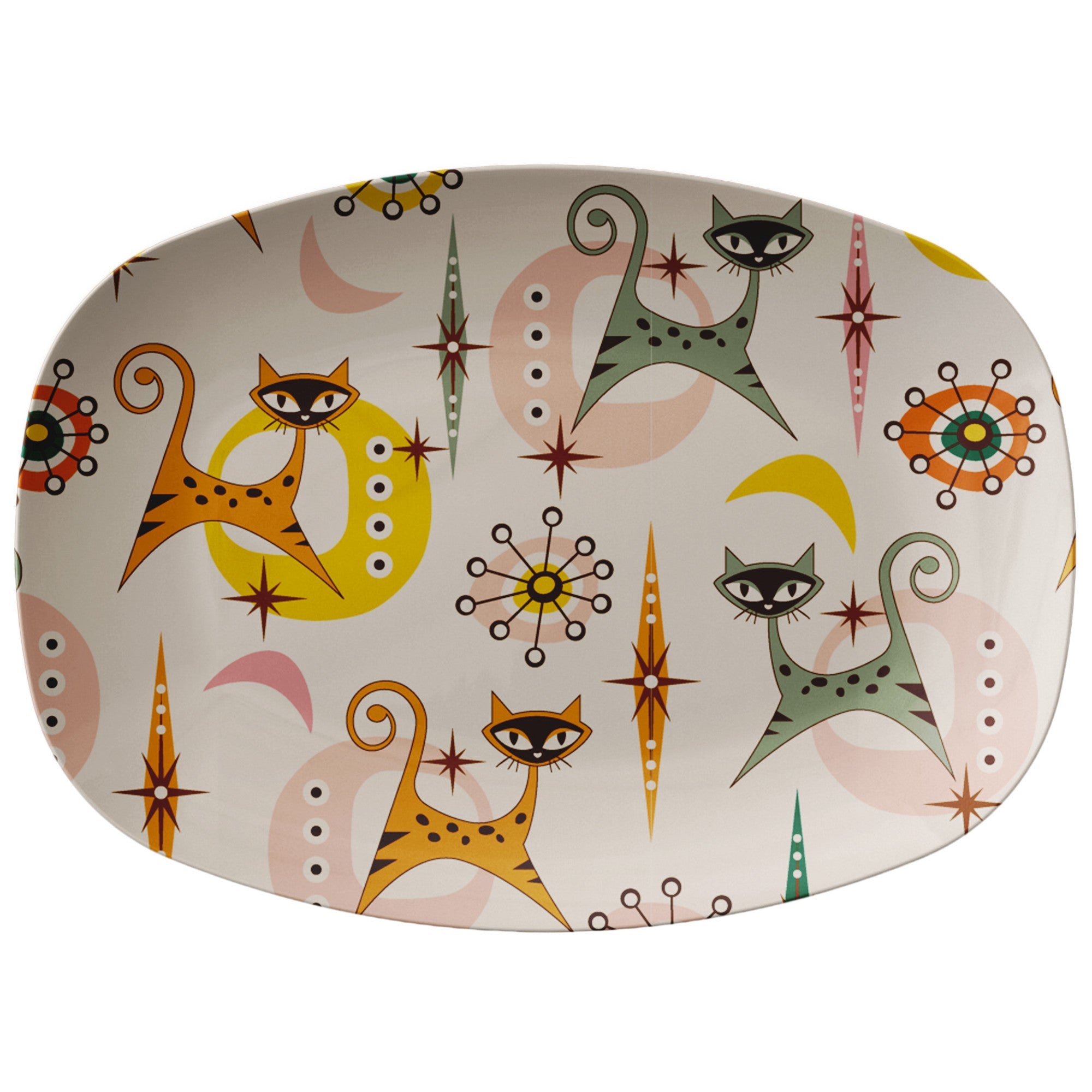 Kate McEnroe New York Atomic Cat Sputnik Platter, Mid Century Modern DinnerwareServing PlattersP23 - SPT - CAT - 3