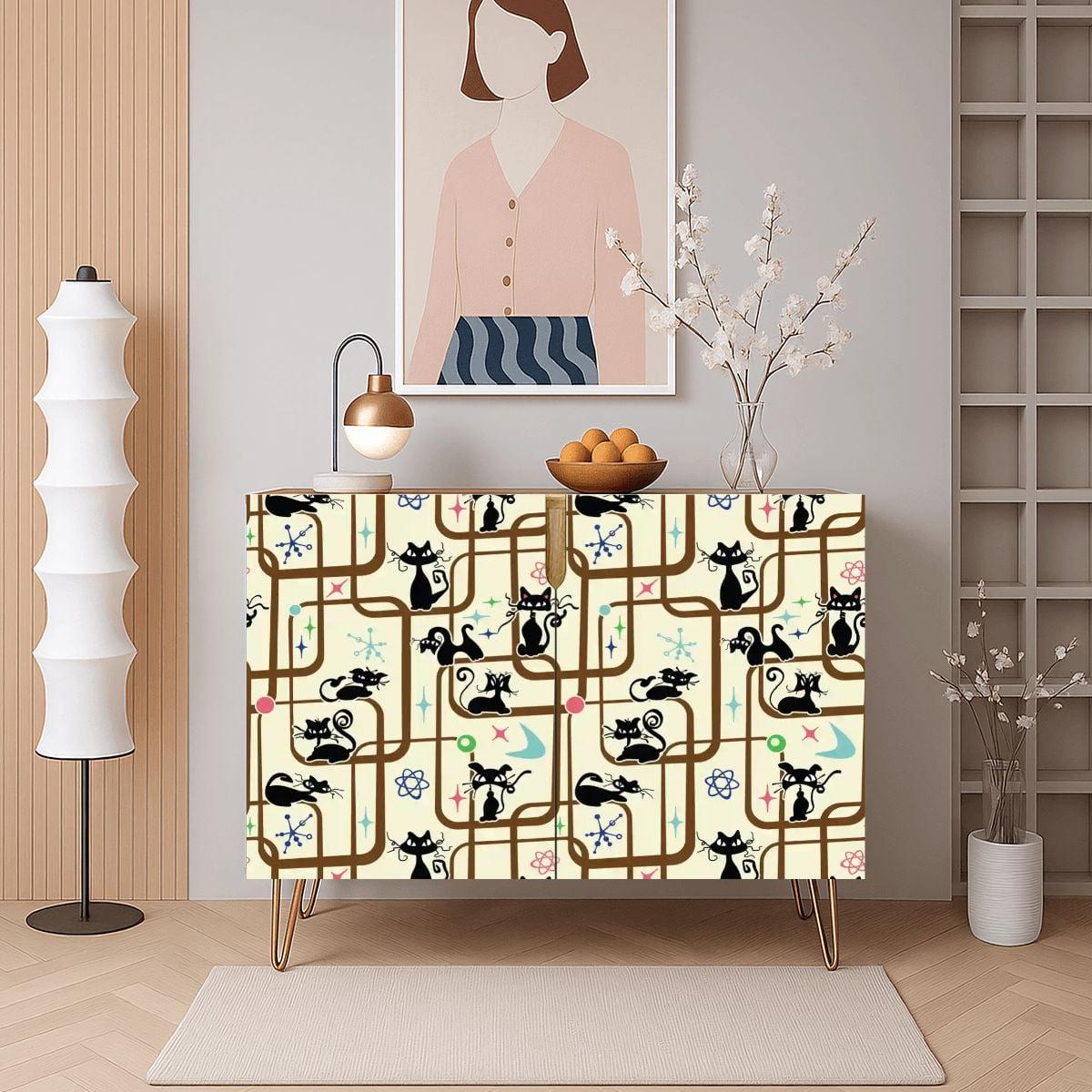 Kate McEnroe New York Atomic Cat Starburst Geometric 1950s Space Age Retro Storage CabinetStorage CabinetsFOLl6tkcP5
