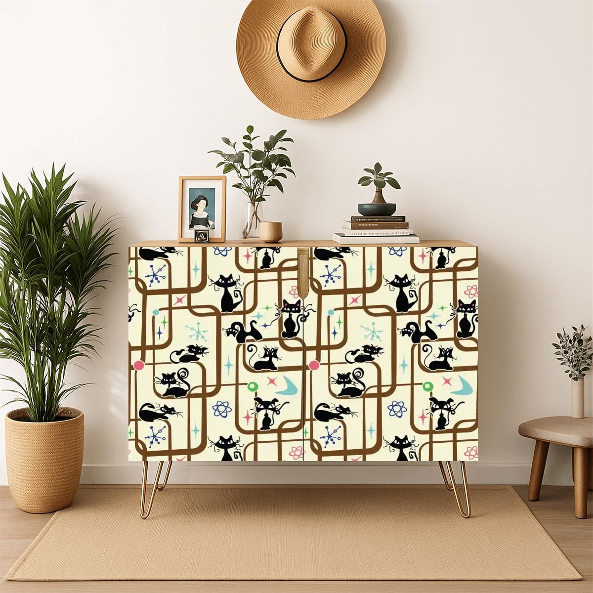 Kate McEnroe New York Atomic Cat Starburst Geometric 1950s Space Age Retro Storage CabinetStorage CabinetsFOLl6tkcP5