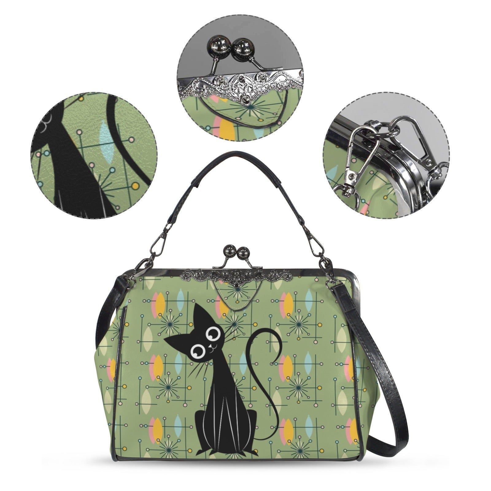 Kate McEnroe New York Atomic Cat Starburst Mid Century Modern Retro Kisslock Frame PurseCrossbody BagsD3283676