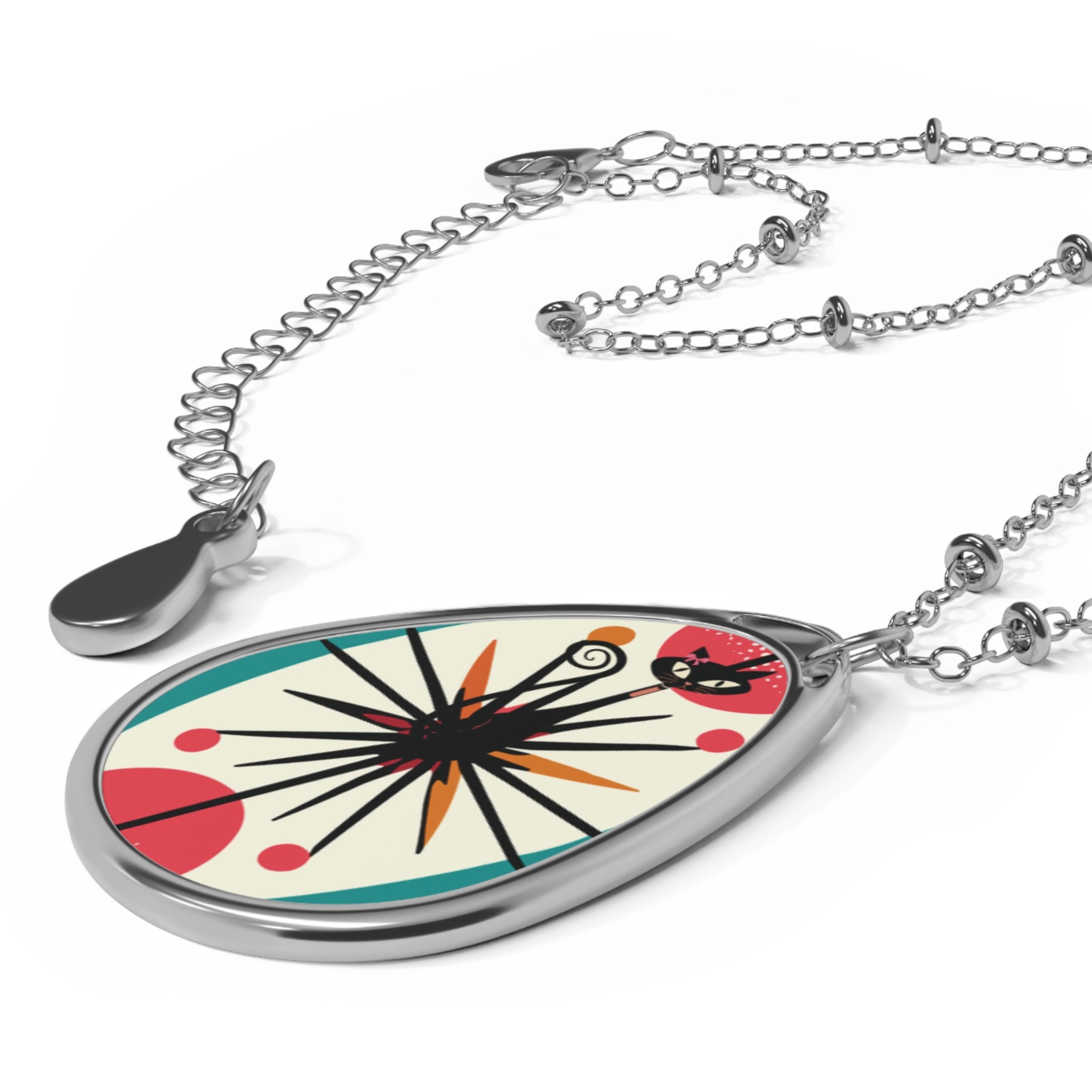 Kate McEnroe New York Atomic Cat Starburst Necklace, Mid Century Modern Teardrop Pendant, Retro 50s Space Age JewelryNecklaces73143768603324985033