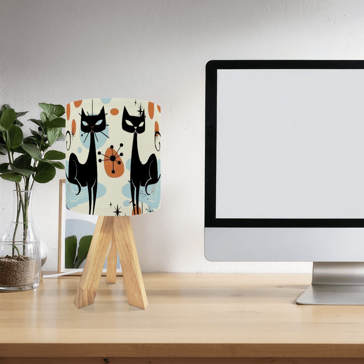 Kate McEnroe New York Atomic Cat Tripod Table Lamp Mid Century Modern Retro Desk LightTable LampsMxuP0mNVfe