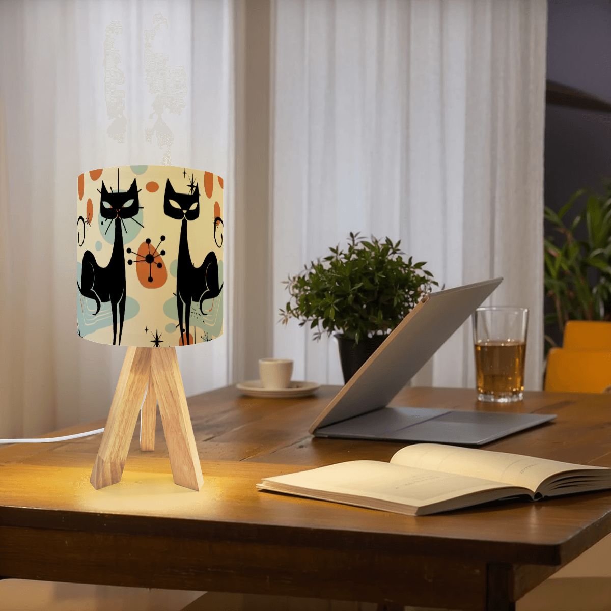 Kate McEnroe New York Atomic Cat Tripod Table Lamp Mid Century Modern Retro Desk LightTable LampsMxuP0mNVfe
