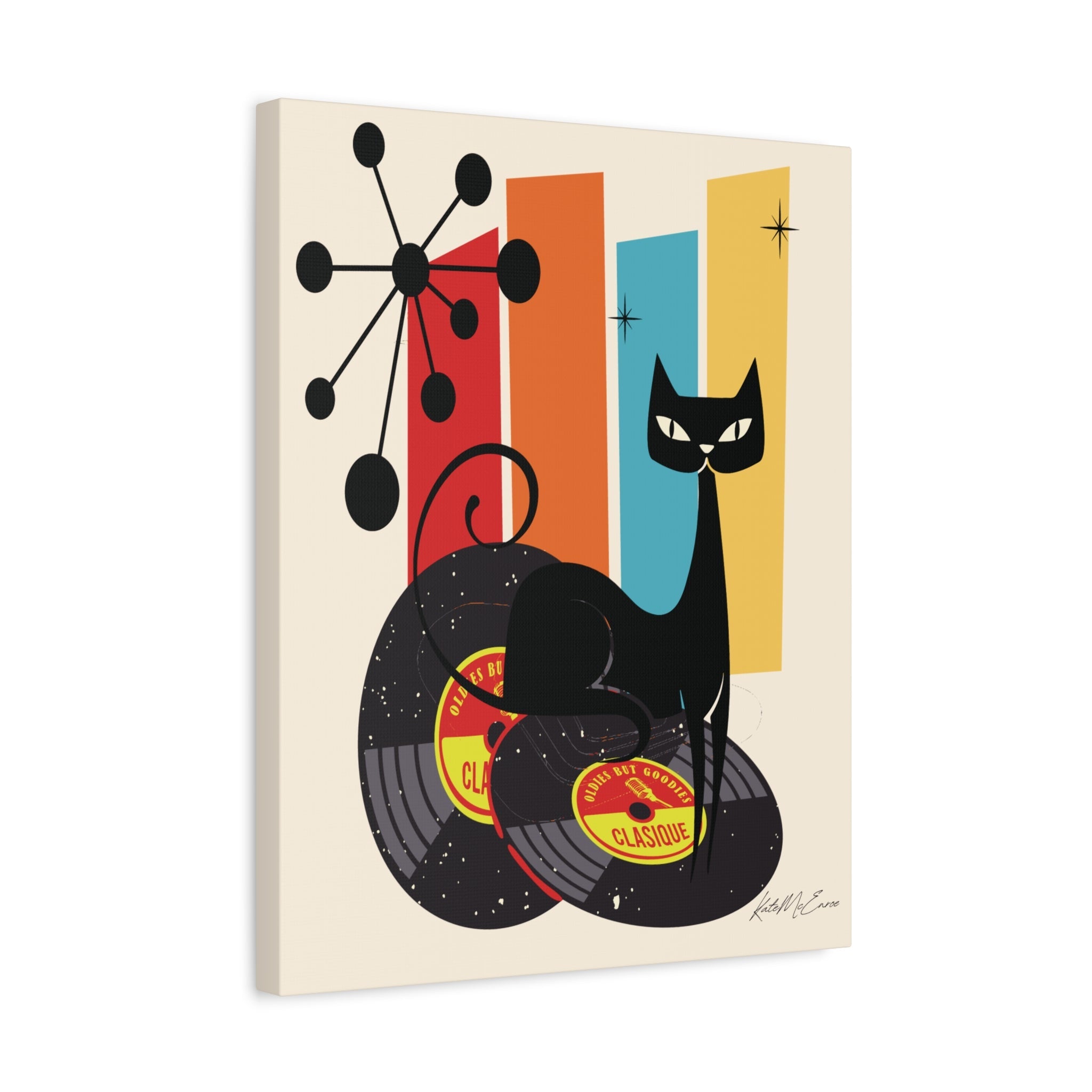 Kate McEnroe New York Atomic Cat Vinyl Record Wall Art, Mid Century Modern Audiophile CanvasCanvas Wall Art82614916140946701155