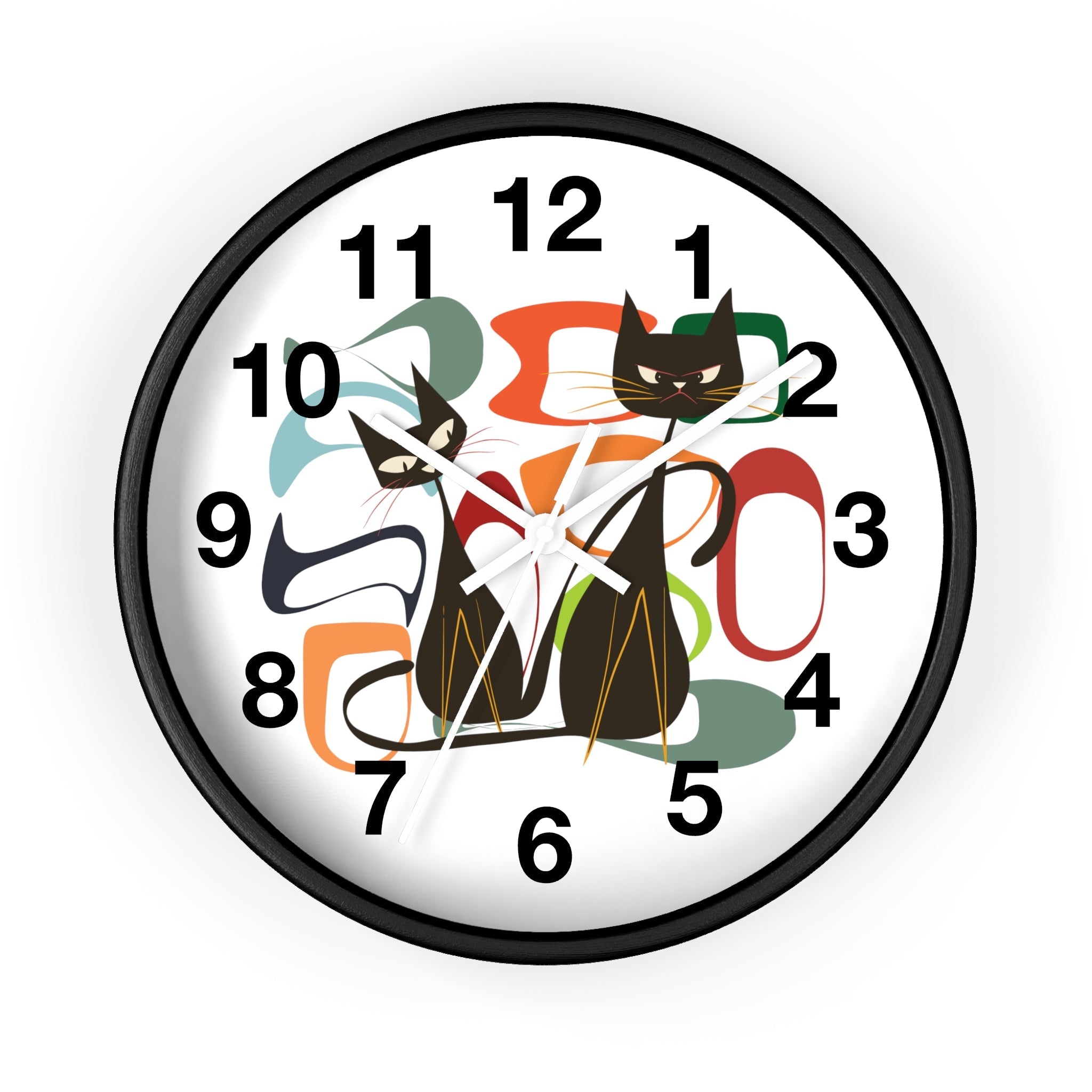 Kate McEnroe New York Atomic Cat Wall Clock, Mid Century Modern Retro Style, Orange, Green, and Blue, Wall Art DecorWall Clocks13867578834116188634
