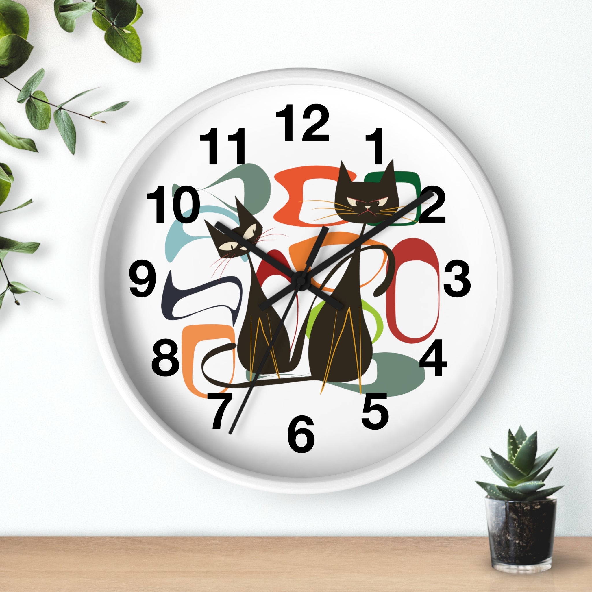 Kate McEnroe New York Atomic Cat Wall Clock, Mid Century Modern Retro Style, Orange, Green, and Blue, Wall Art DecorWall Clocks27042628030011308395