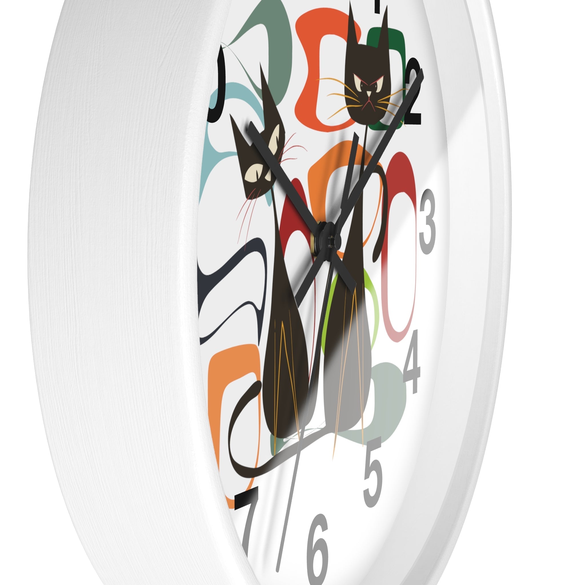 Kate McEnroe New York Atomic Cat Wall Clock, Mid Century Modern Retro Style, Orange, Green, and Blue, Wall Art DecorWall Clocks27042628030011308395