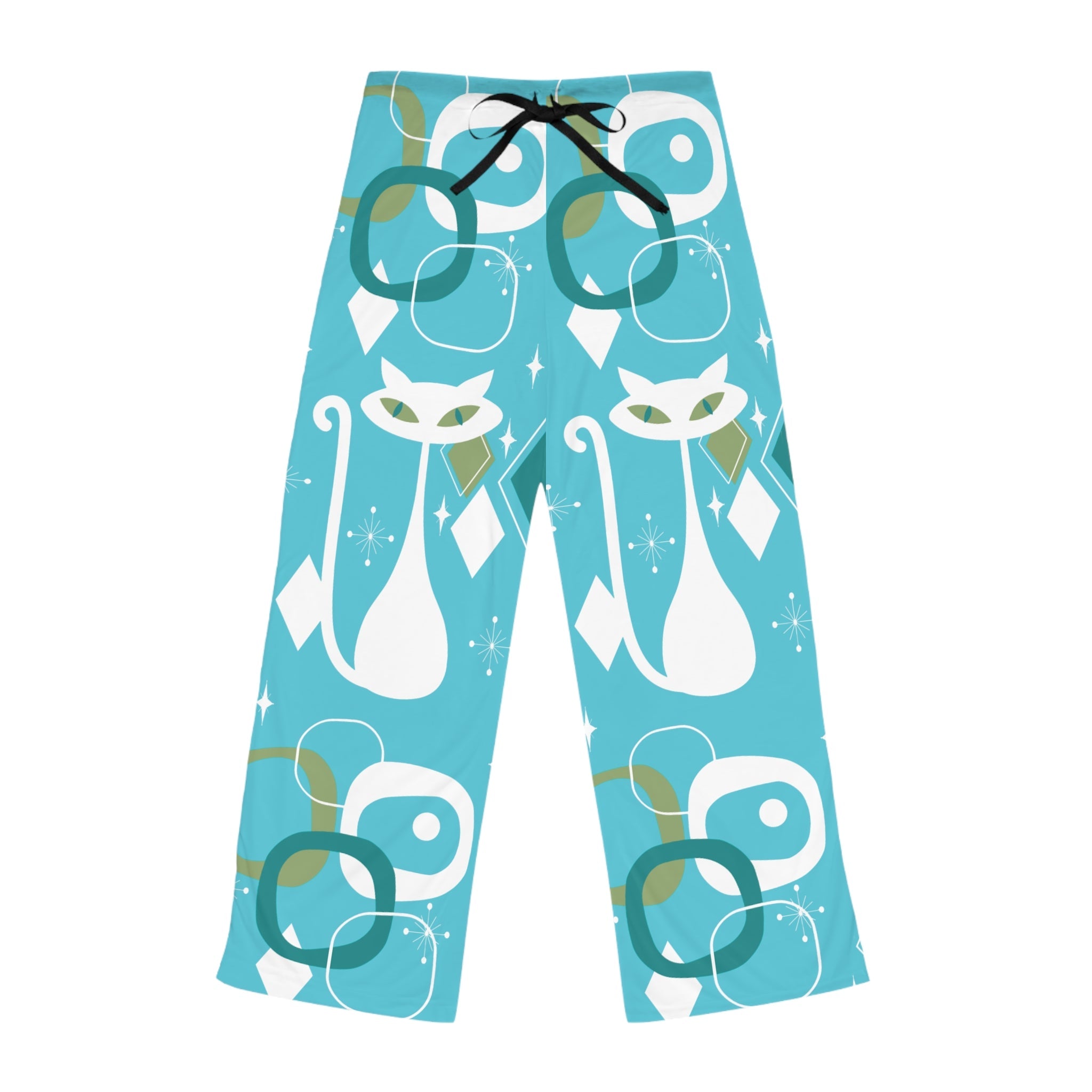 Kate McEnroe New York Atomic Cat Womens Pajama Bottoms, Mid Century Modern Loungewear, Retro 50s Vintage Lounge PantsPajama Pants82907789013341811450