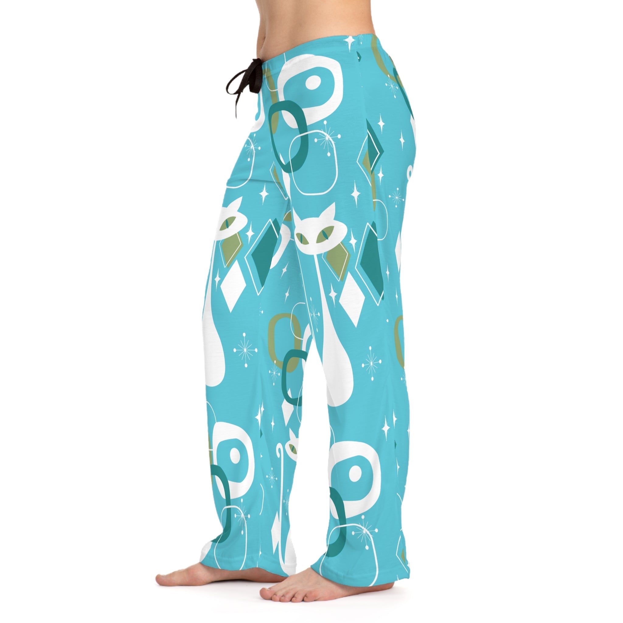 Kate McEnroe New York Atomic Cat Womens Pajama Bottoms, Mid Century Modern Loungewear, Retro 50s Vintage Lounge PantsPajama Pants82907789013341811450