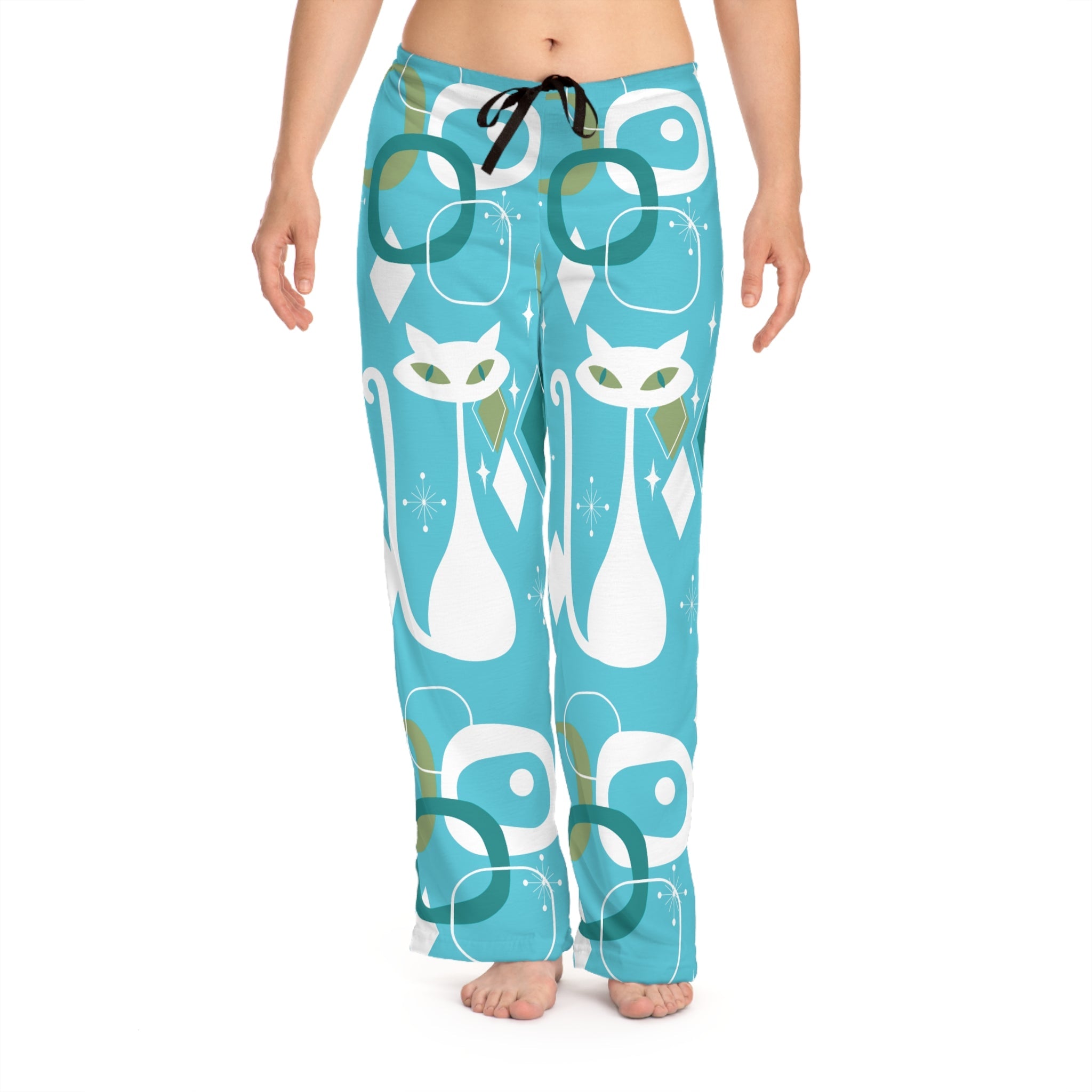 Kate McEnroe New York Atomic Cat Womens Pajama Bottoms, Mid Century Modern Loungewear, Retro 50s Vintage Lounge PantsPajama Pants82907789013341811450