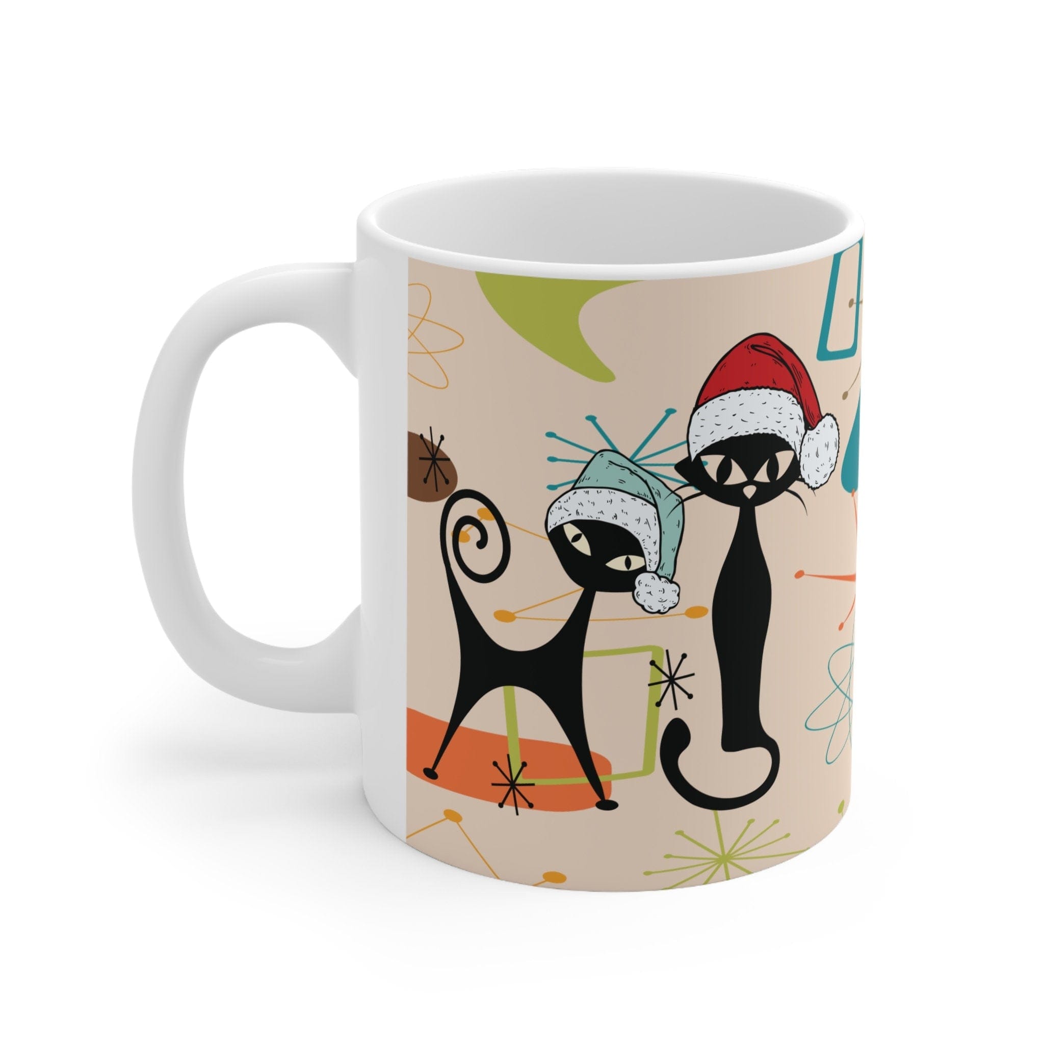 Kate McEnroe New York Atomic Cats Christmas Mug, Mid Century Modern Retro Boomerang Starburst Holiday Drinkware, Kitschy Holiday GiftMugs29014389796606680698