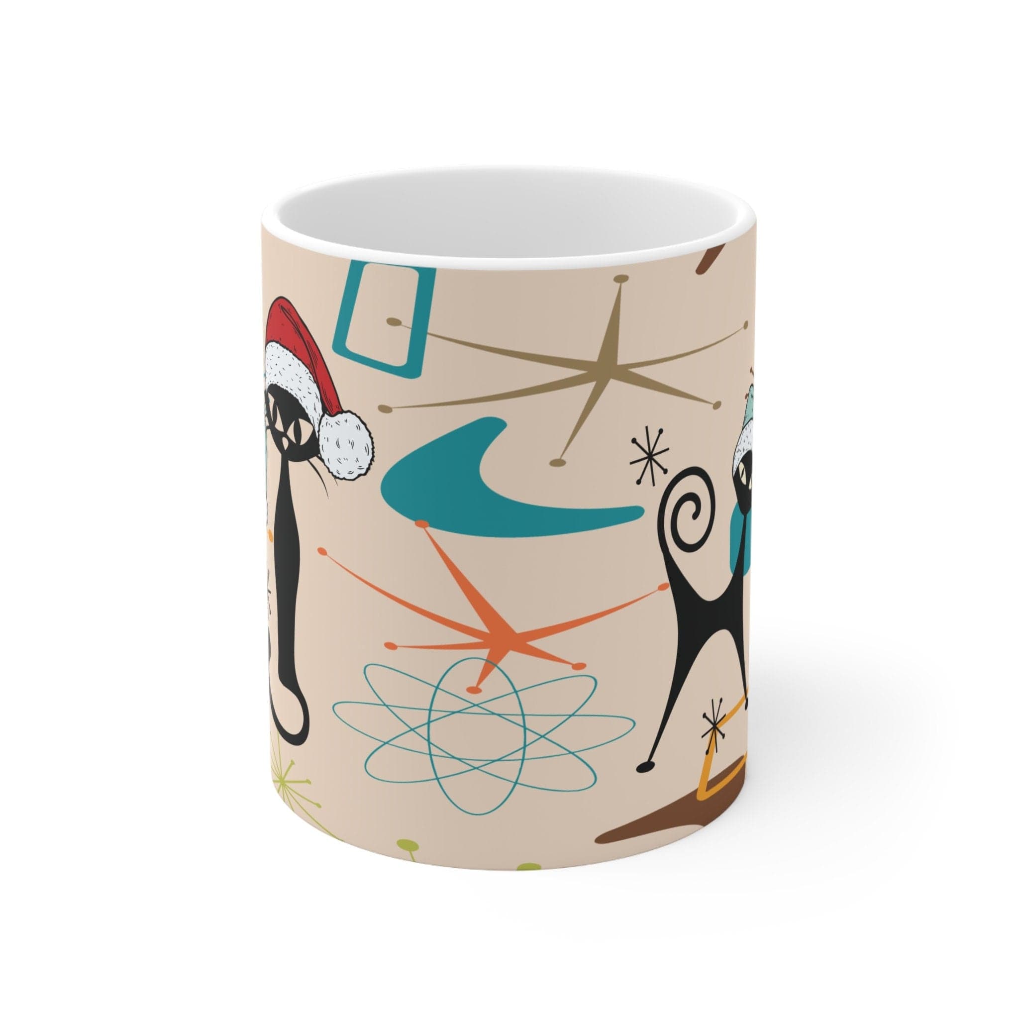 Kate McEnroe New York Atomic Cats Christmas Mug, Mid Century Modern Retro Boomerang Starburst Holiday Drinkware, Kitschy Holiday GiftMugs29014389796606680698