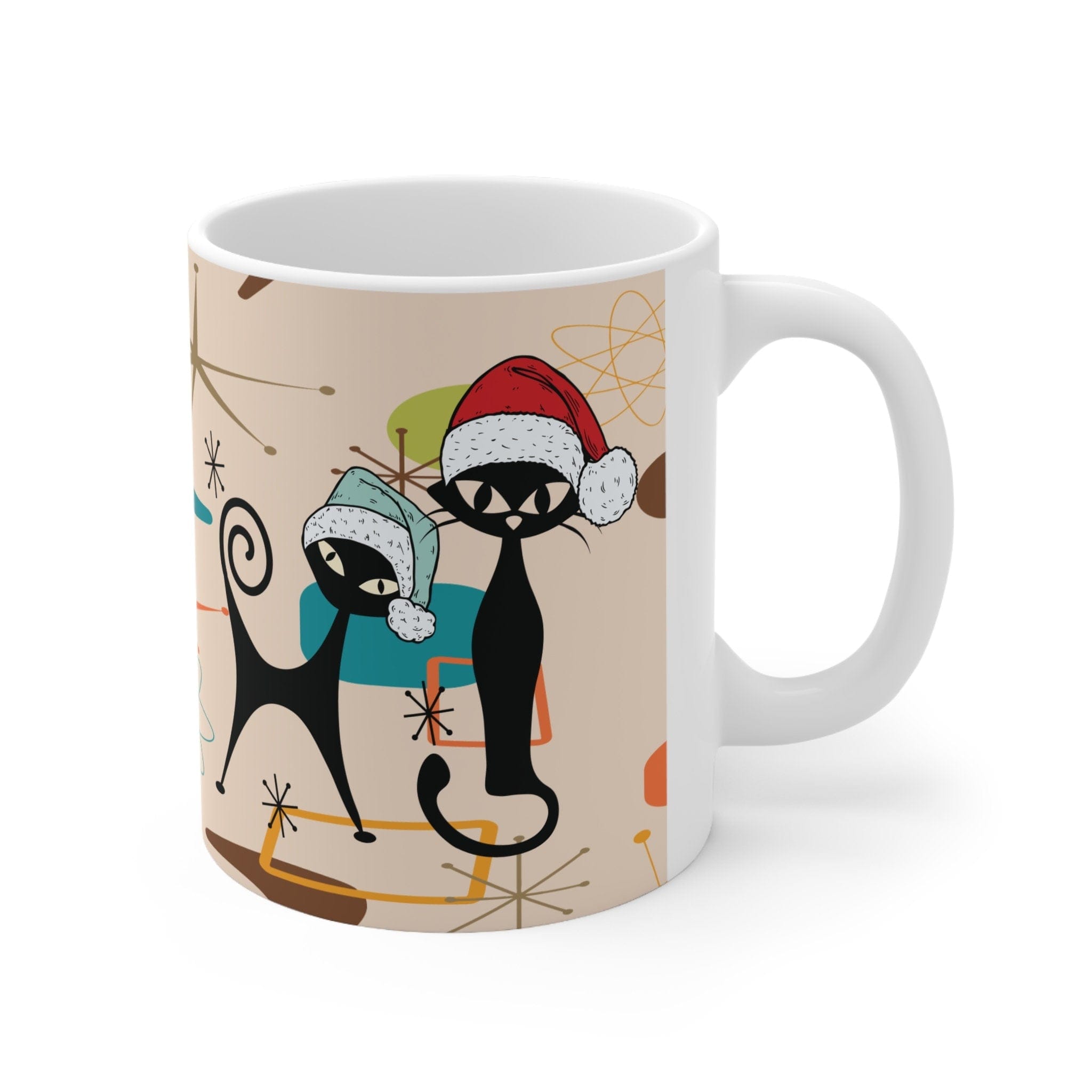 Kate McEnroe New York Atomic Cats Christmas Mug, Mid Century Modern Retro Boomerang Starburst Holiday Drinkware, Kitschy Holiday GiftMugs29014389796606680698