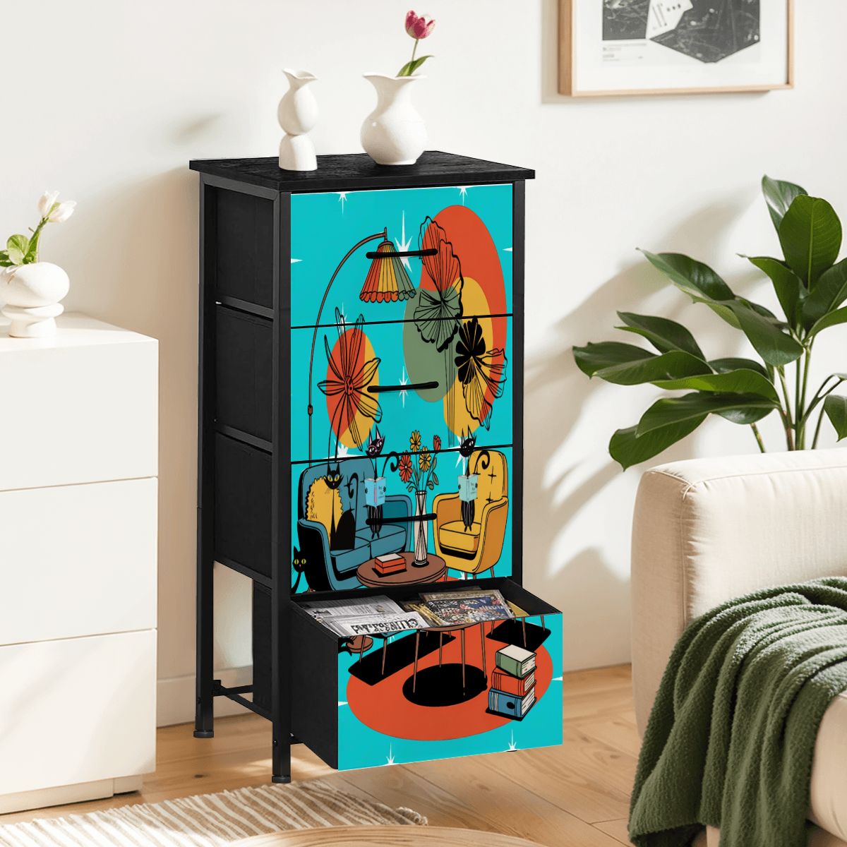 Kate McEnroe New York Atomic Cats Lounge Dresser, Mid Century Modern Reading Nook Retro ChestDressersgcN6hT2JBr
