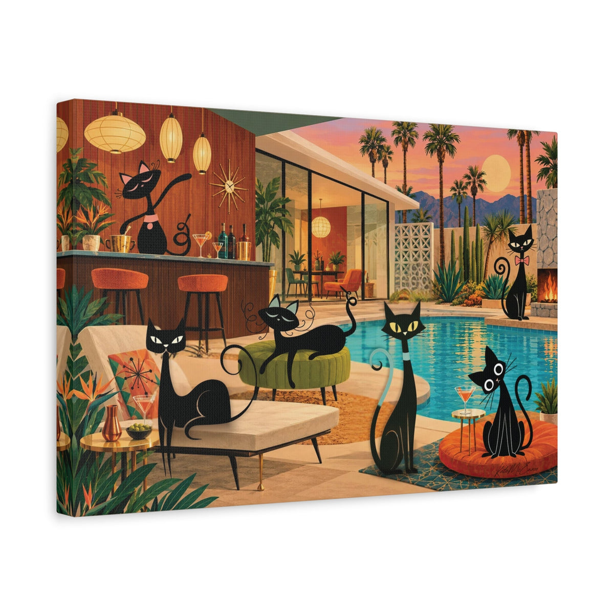 Kate McEnroe New York Atomic Cats Pool Party Palm Springs Mid Century Canvas Wall ArtCanvas Wall Art15105502496955966217