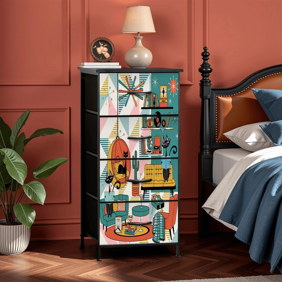 Kate McEnroe New York Atomic Cats Reading Lounge Dresser, Mid Century Modern Sputnik Retro Chest DrawerDressersMqIkrfppMc