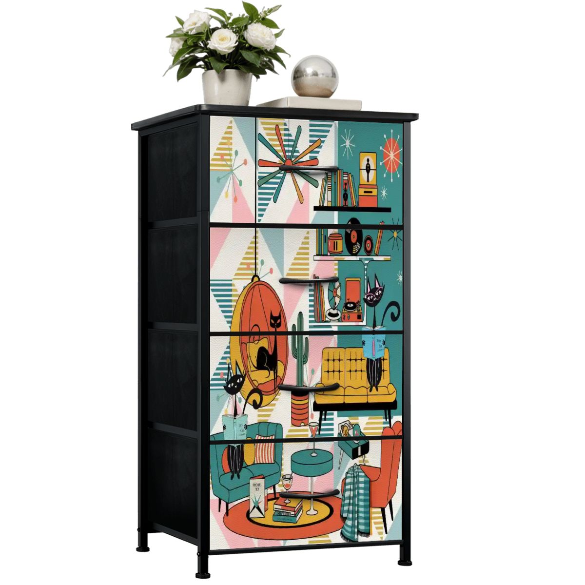 Kate McEnroe New York Atomic Cats Reading Lounge Dresser, Mid Century Modern Sputnik Retro Chest DrawerDressersMqIkrfppMc
