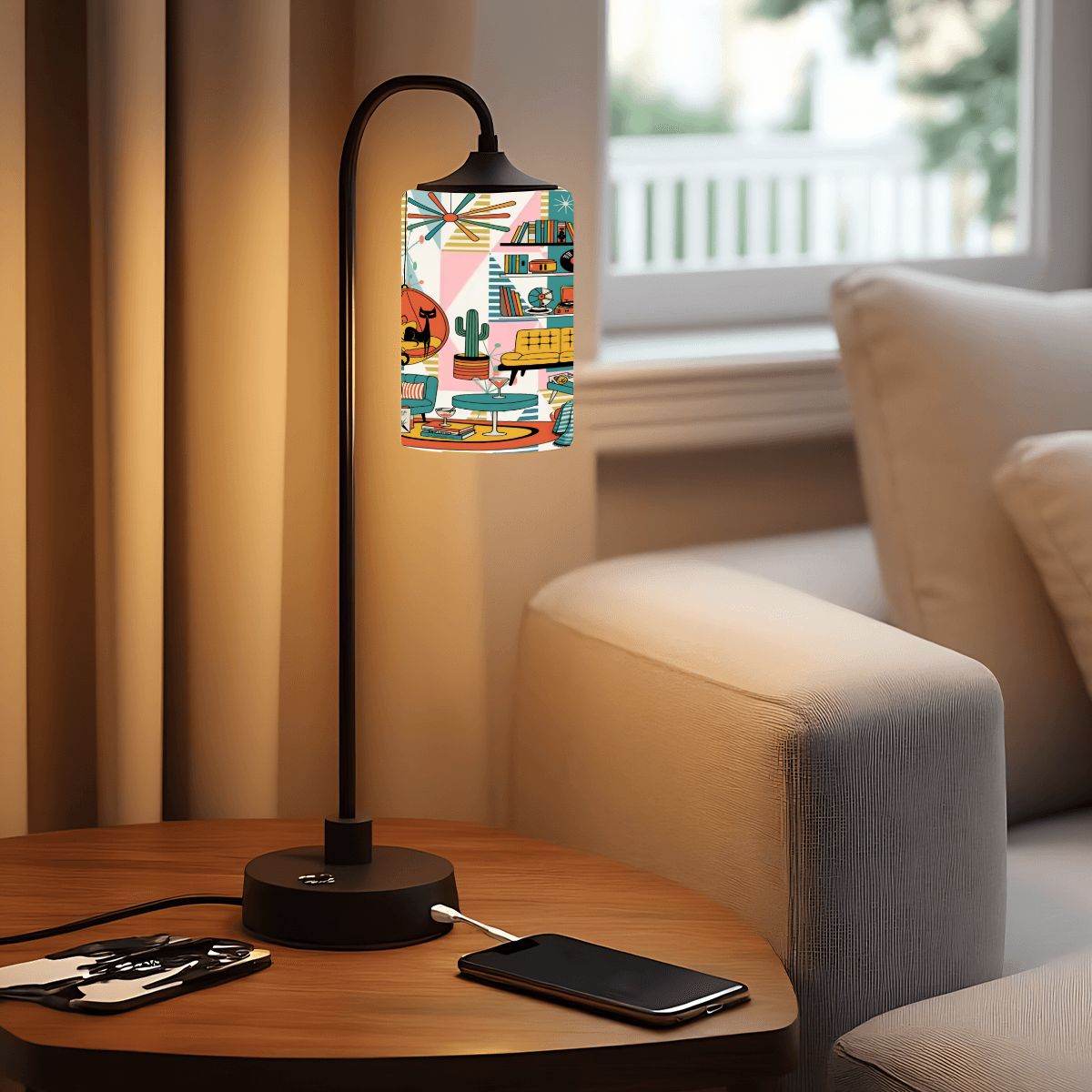 Kate McEnroe New York Atomic Cats Reading Lounge Glass Lamp Shade, Mid Century Modern 50s Sputnik Light CoverLamp ShadesOgYloldOzp