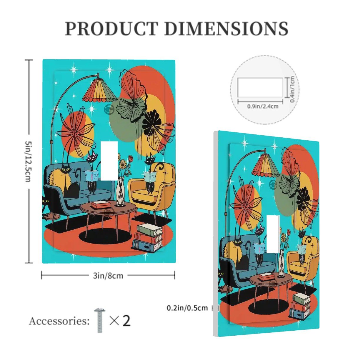 Kate McEnroe New York Atomic Cats Switch Plate, Mid Century Modern Teal Mustard, Retro 1960s Reading Lounge Switch CoverSwitch PlatesyVvPF3Vu4G