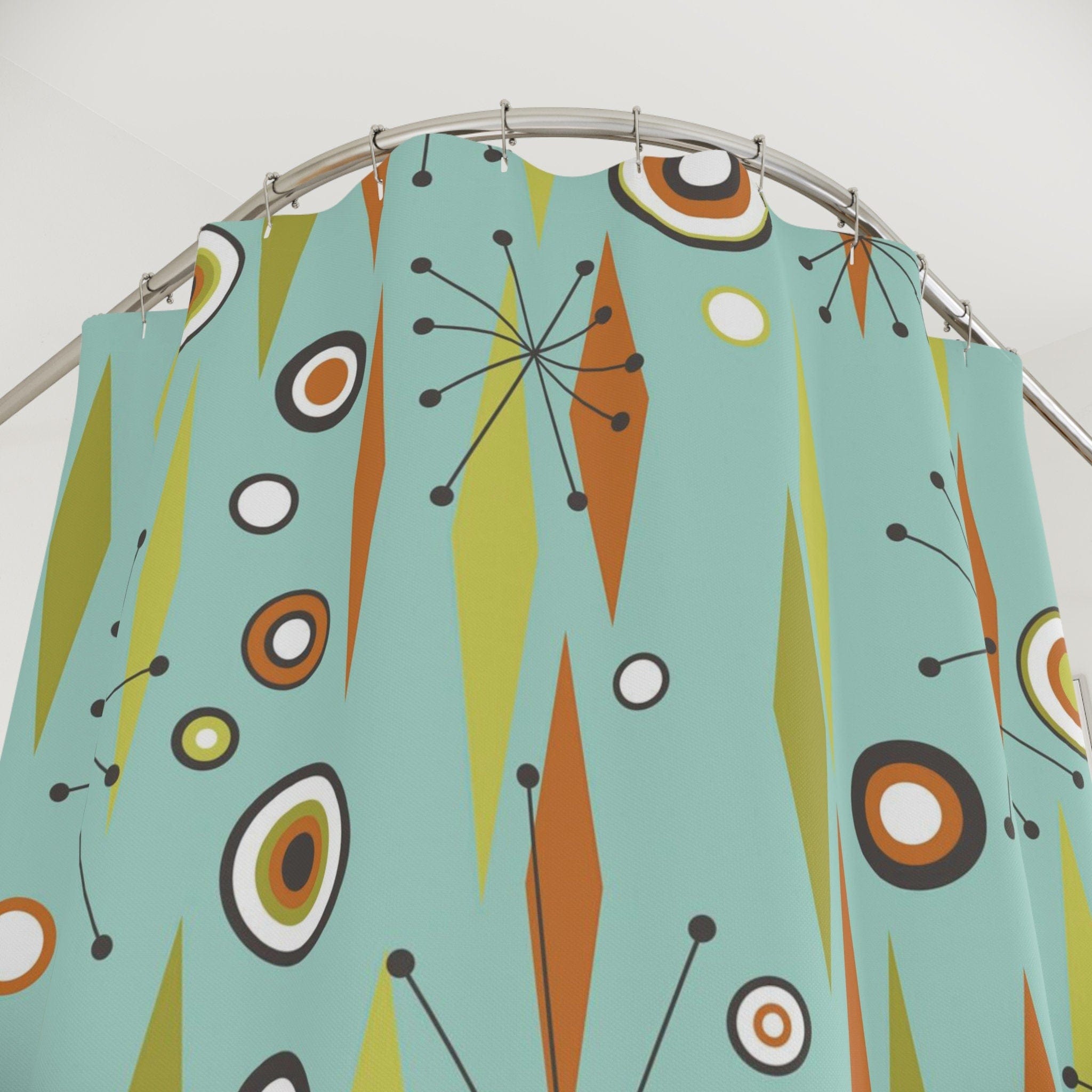 Kate McEnroe New York Atomic Diamond Starbursts Geometric Mid Century Modern Shower Curtain, Retro Aqua Blue, Orange, Lime Bath Curtain, 50s MCM Bathroom DecorShower CurtainsS40 - BAS - DIA - 7X7