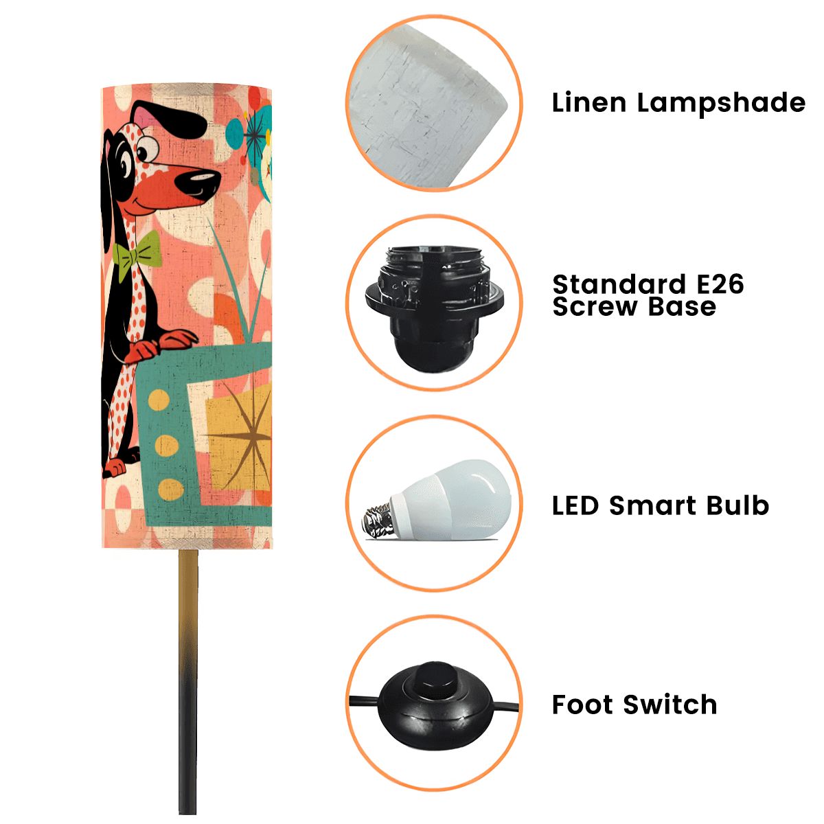 Kate McEnroe New York Atomic Doxie Dog Mid Century Modern Slim Floor Lamp, Retro Kitsch LightingSlim Floor LampswIHohxU69B