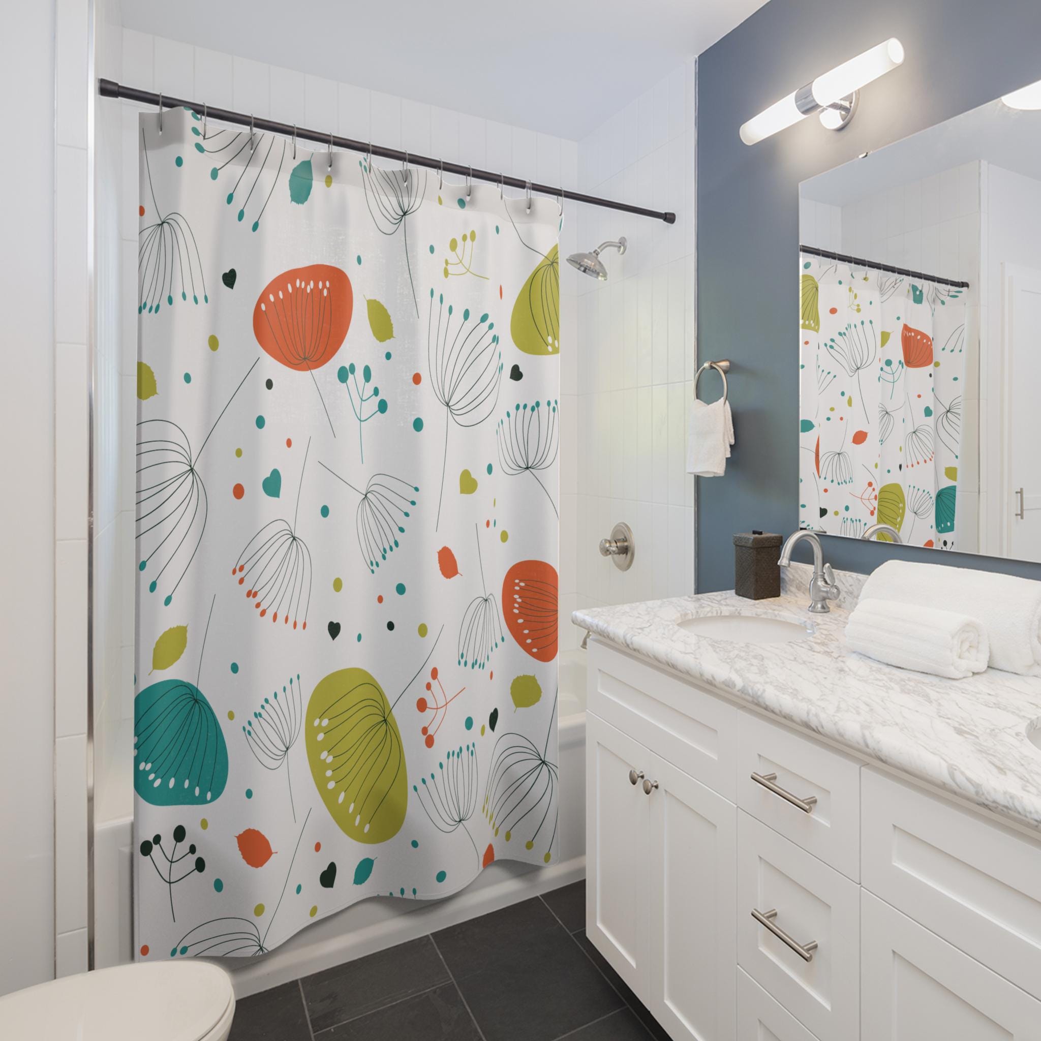 Kate McEnroe New York Atomic Floral Mid Century Modern Shower Curtain, Retro Geometric Bathroom DecorShower Curtains12877498985345557482