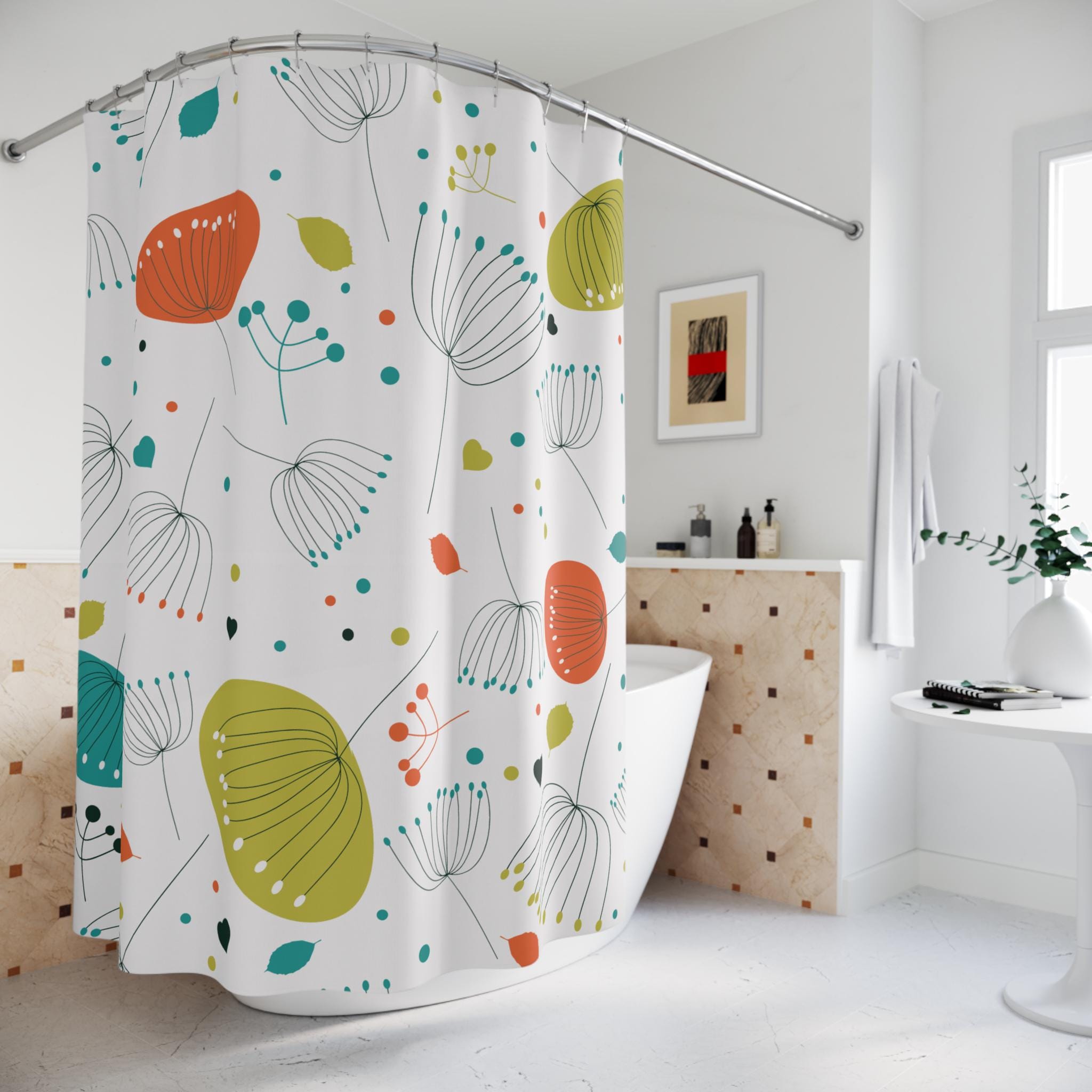 Kate McEnroe New York Atomic Floral Mid Century Modern Shower Curtain, Retro Geometric Bathroom DecorShower Curtains12877498985345557482