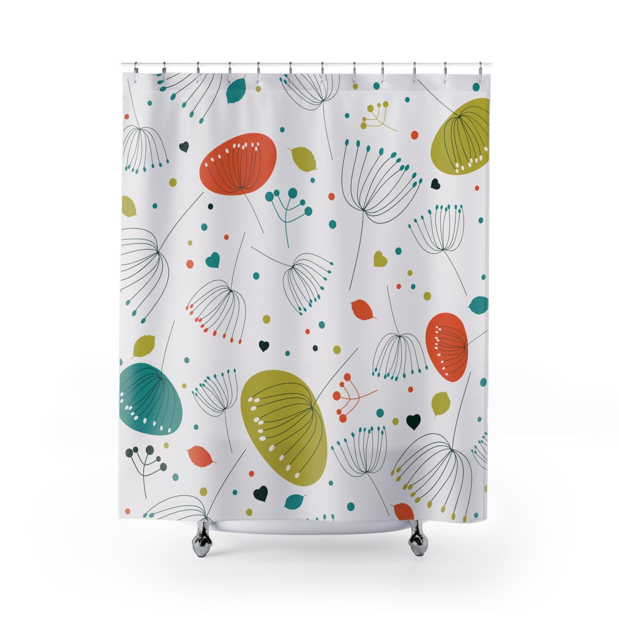 Kate McEnroe New York Atomic Floral Mid Century Modern Shower Curtain, Retro Geometric Bathroom DecorShower Curtains12877498985345557482