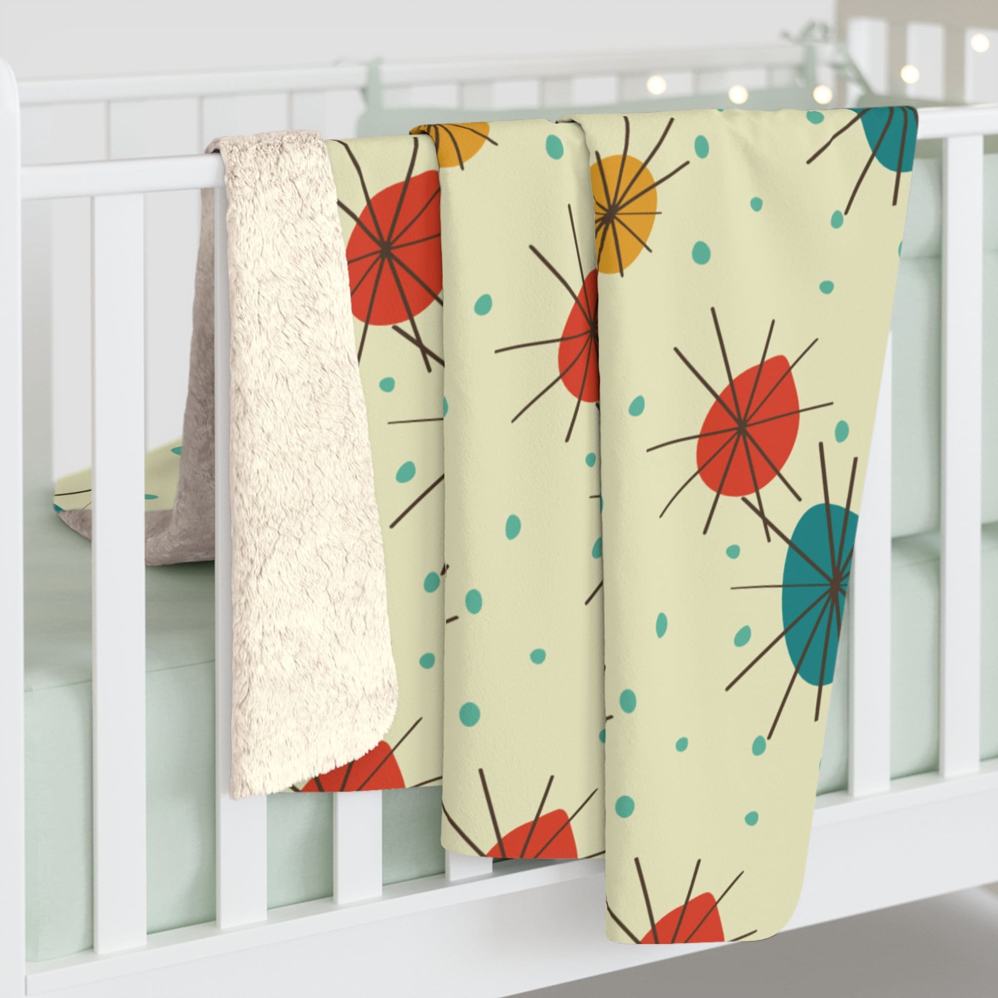 Kate McEnroe New York Atomic Franciscan Starburst Mid - Century Modern Geometric Sherpa Fleece BlanketBlankets85241123243783850965