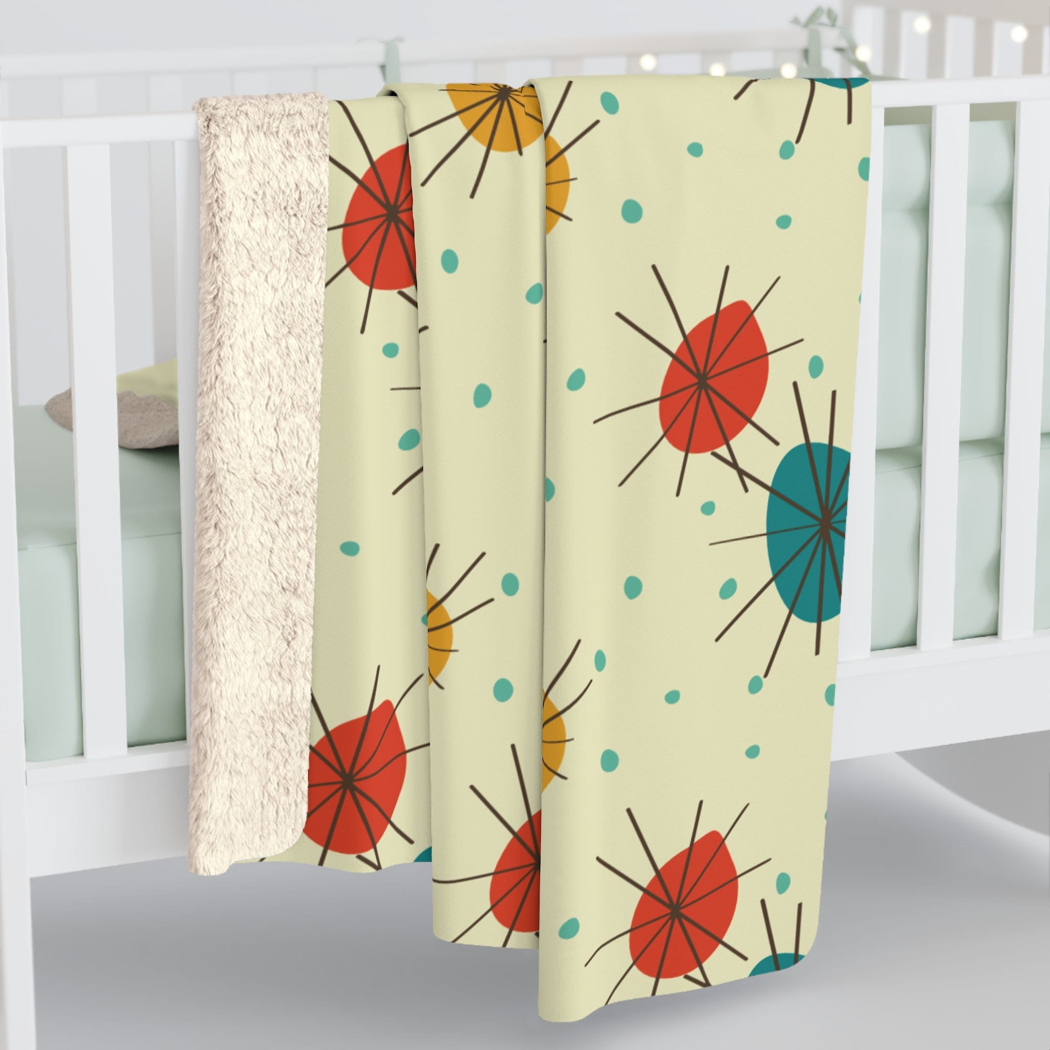 Kate McEnroe New York Atomic Franciscan Starburst Mid - Century Modern Geometric Sherpa Fleece BlanketBlankets85241123243783850965