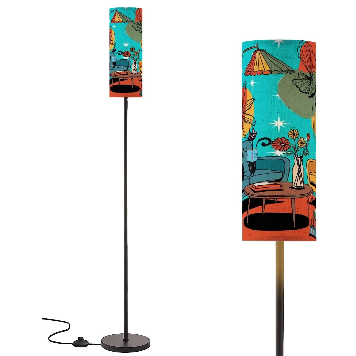 Kate McEnroe New York Atomic Kitsch Cat Cylinder Floor Lamp, Retro Mid Century Modern Lounge Light, MCM Starburst Reading LampFloor LampscHPzCSyDM0