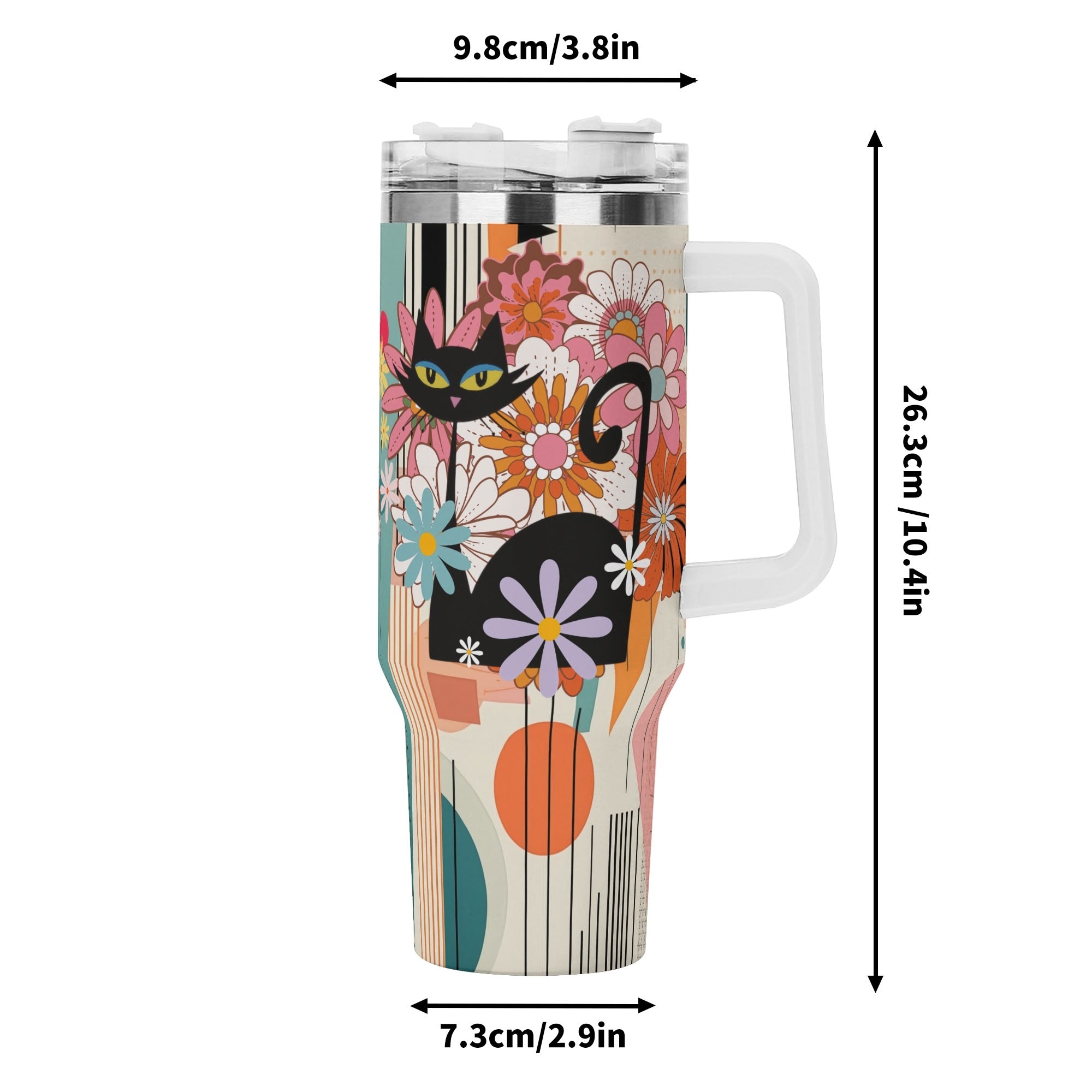 Kate McEnroe New York Atomic Kitsch Cat Groovy Flower Power Tumbler, Mid Century Modern Retro Floral DrinkwareTumblersW0ZGE1ZW - 1