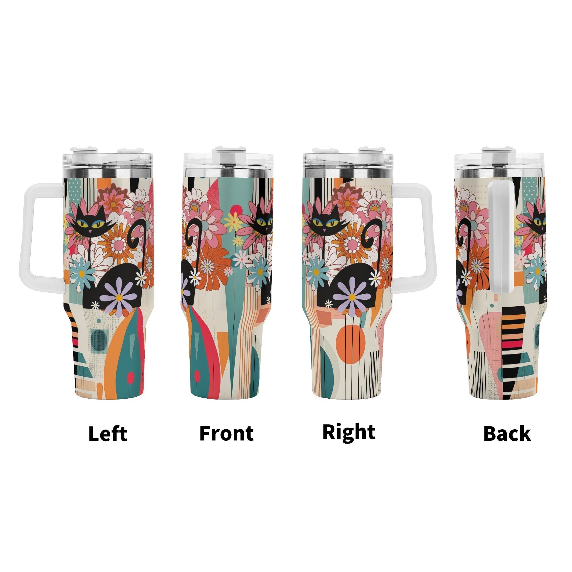 Kate McEnroe New York Atomic Kitsch Cat Groovy Flower Power Tumbler, Mid Century Modern Retro Floral DrinkwareTumblersW0ZGE1ZW - 1