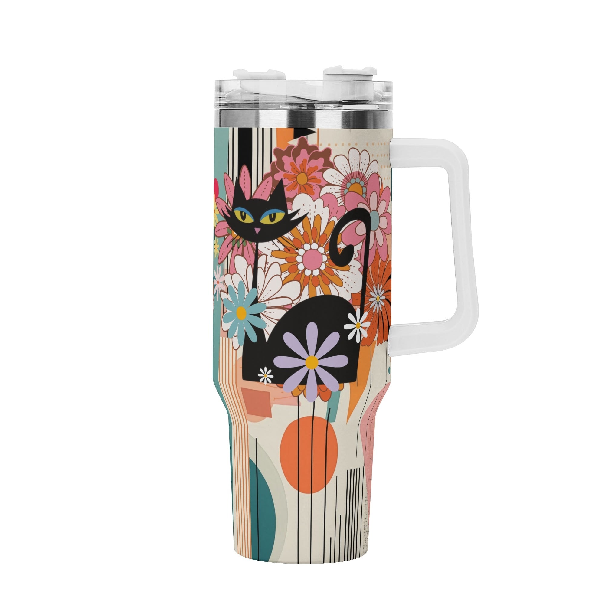 Kate McEnroe New York Atomic Kitsch Cat Groovy Flower Power Tumbler, Mid Century Modern Retro Floral DrinkwareTumblersW0ZGE1ZW - 1