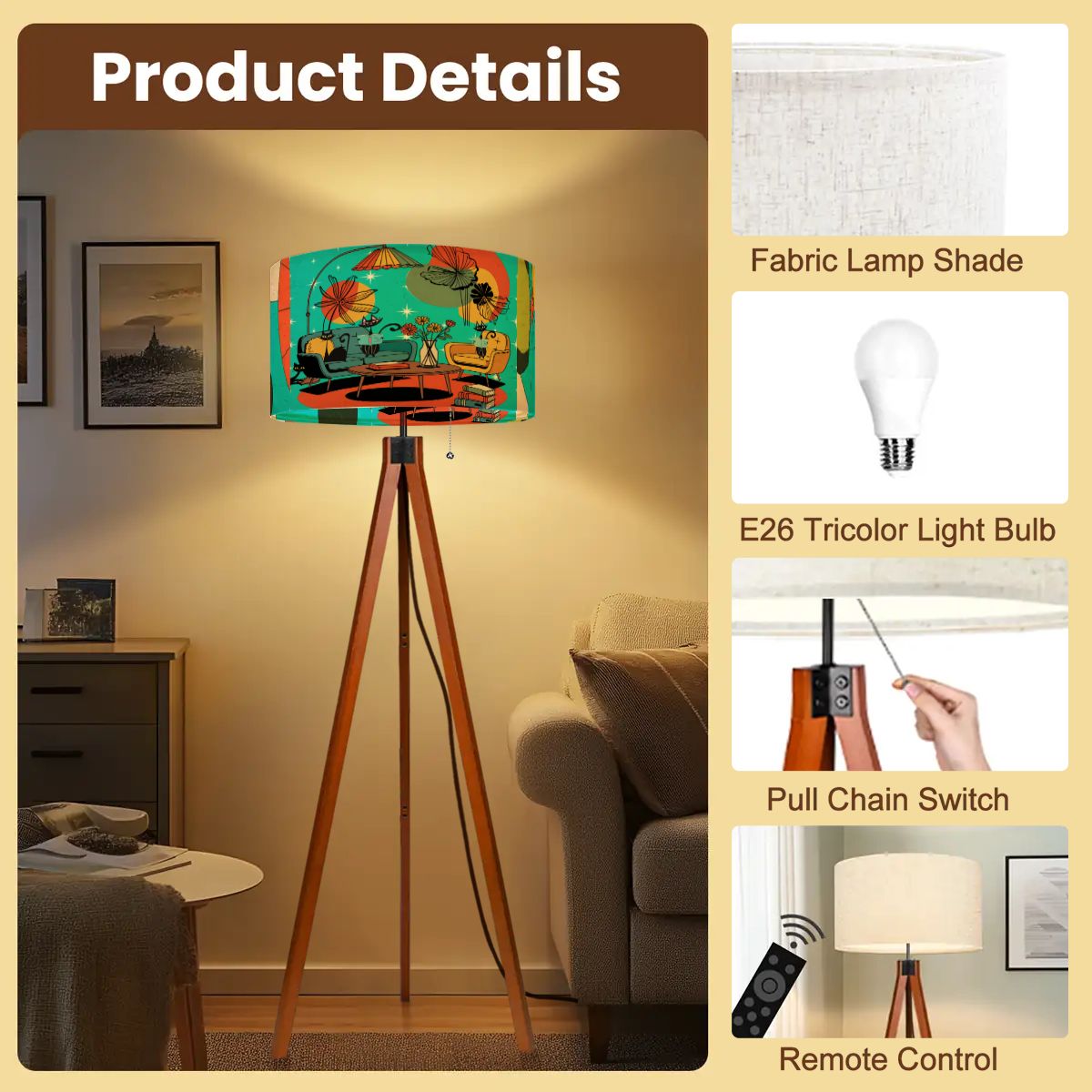 Kate McEnroe New York Atomic Kitsch Cat Lounge, Retro Mid Century Modern, Book Lovers, MCM Starburst Tripod Floor LampFloor LampsYO1a6wIVTl